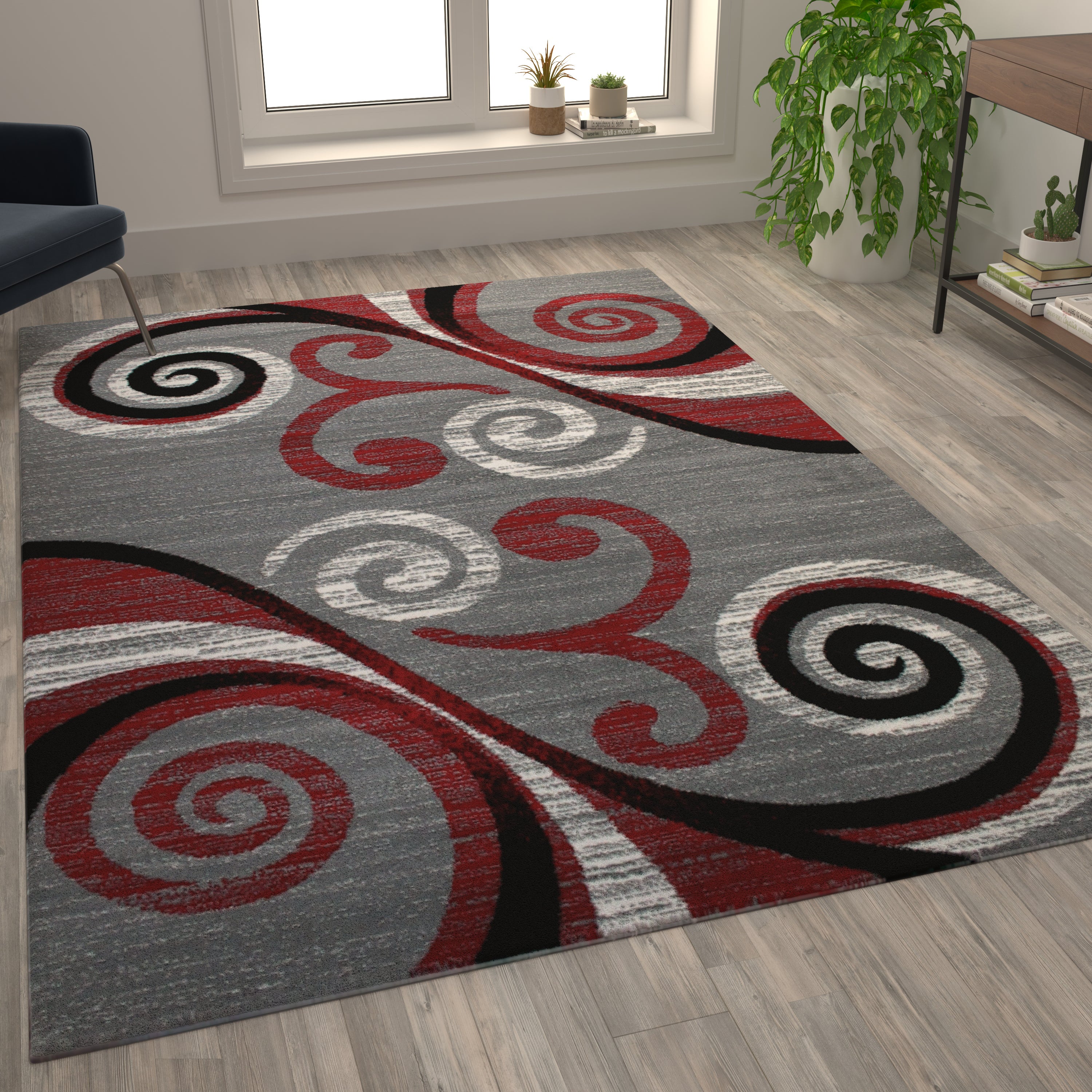Valli Collection 6' x 9' Red Abstract Area Rug - Olefin Rug with Jute Backing - Hallway, Entryway, Bedroom, Living Room
