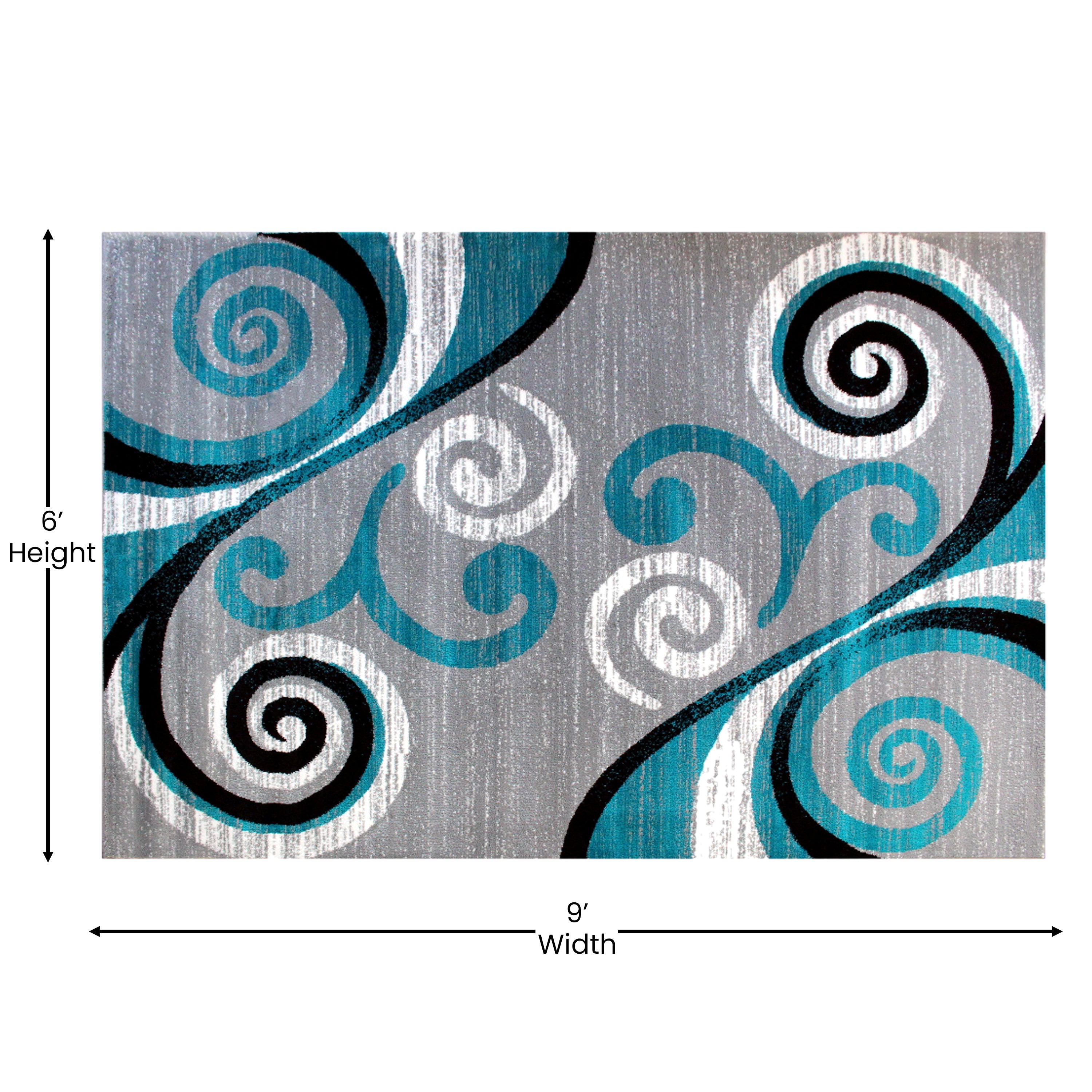 Valli Collection 6' x 9' Turquoise Abstract Area Rug - Olefin Rug with Jute Backing - Hallway, Entryway, Bedroom, Living Room