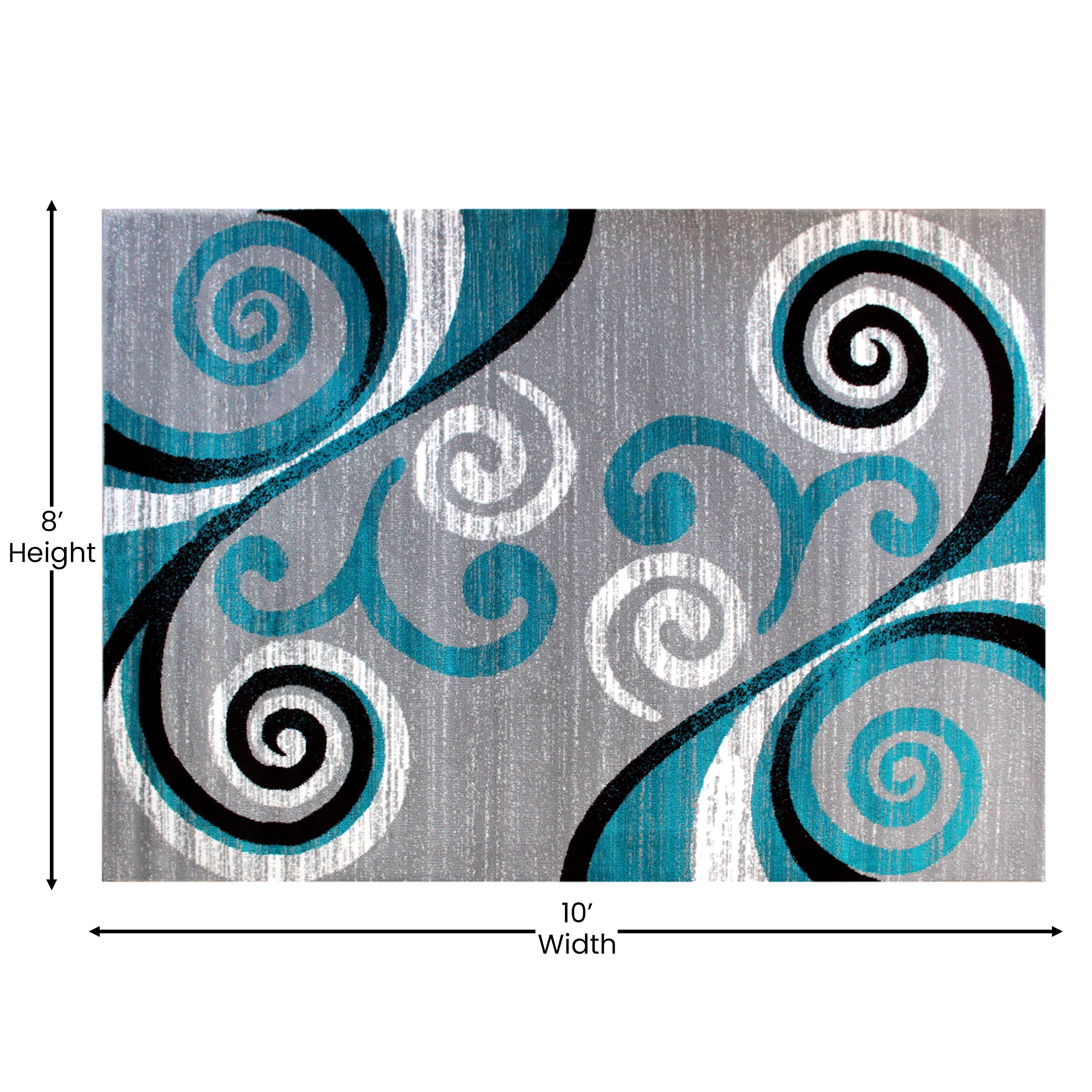 Valli Collection 8' x 10' Turquoise Abstract Area Rug - Olefin Rug with Jute Backing - Hallway, Entryway, Bedroom, Living Room