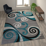 Valli Collection 8' x 10' Turquoise Abstract Area Rug - Olefin Rug with Jute Backing - Hallway, Entryway, Bedroom, Living Room