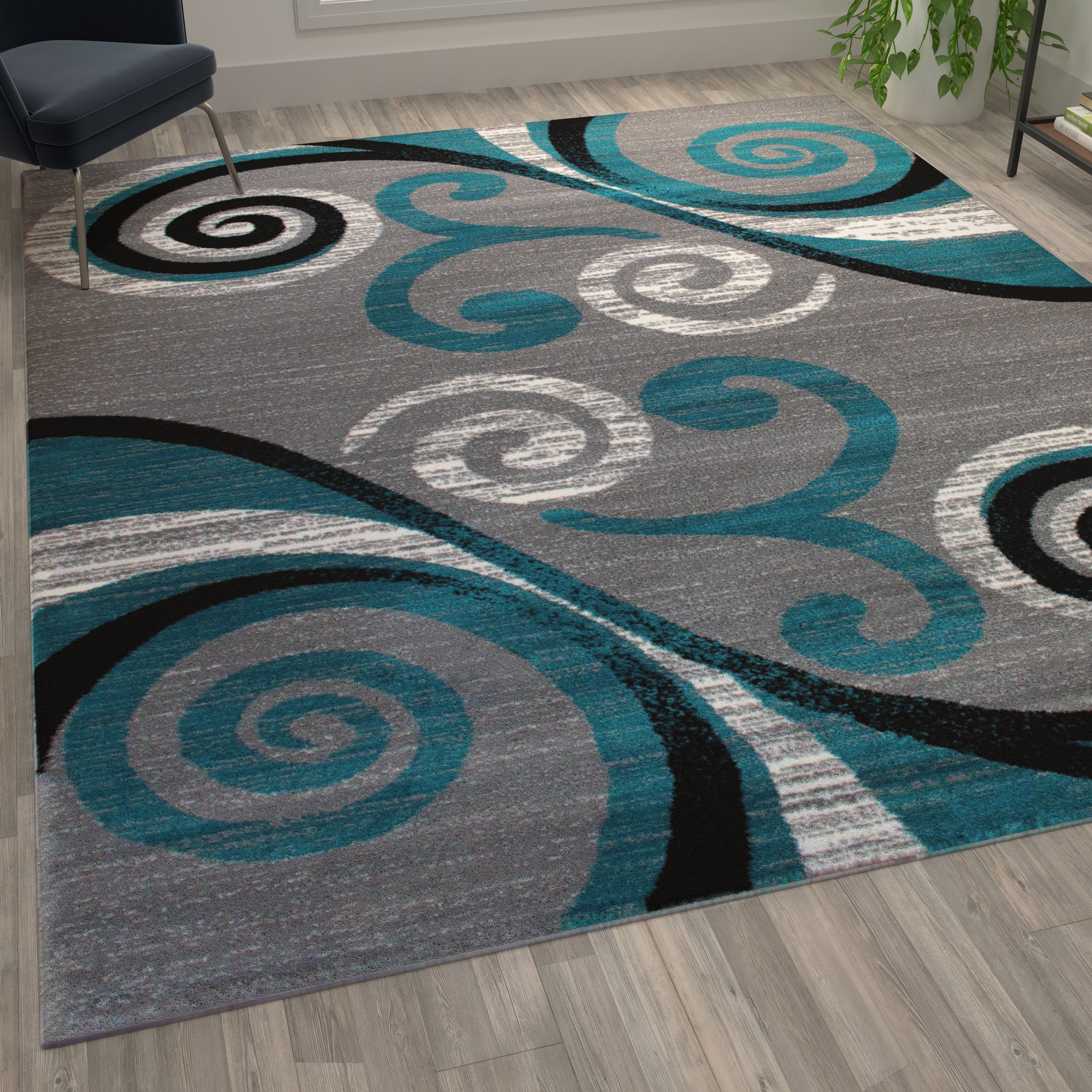 Valli Collection 8' x 10' Turquoise Abstract Area Rug - Olefin Rug with Jute Backing - Hallway, Entryway, Bedroom, Living Room
