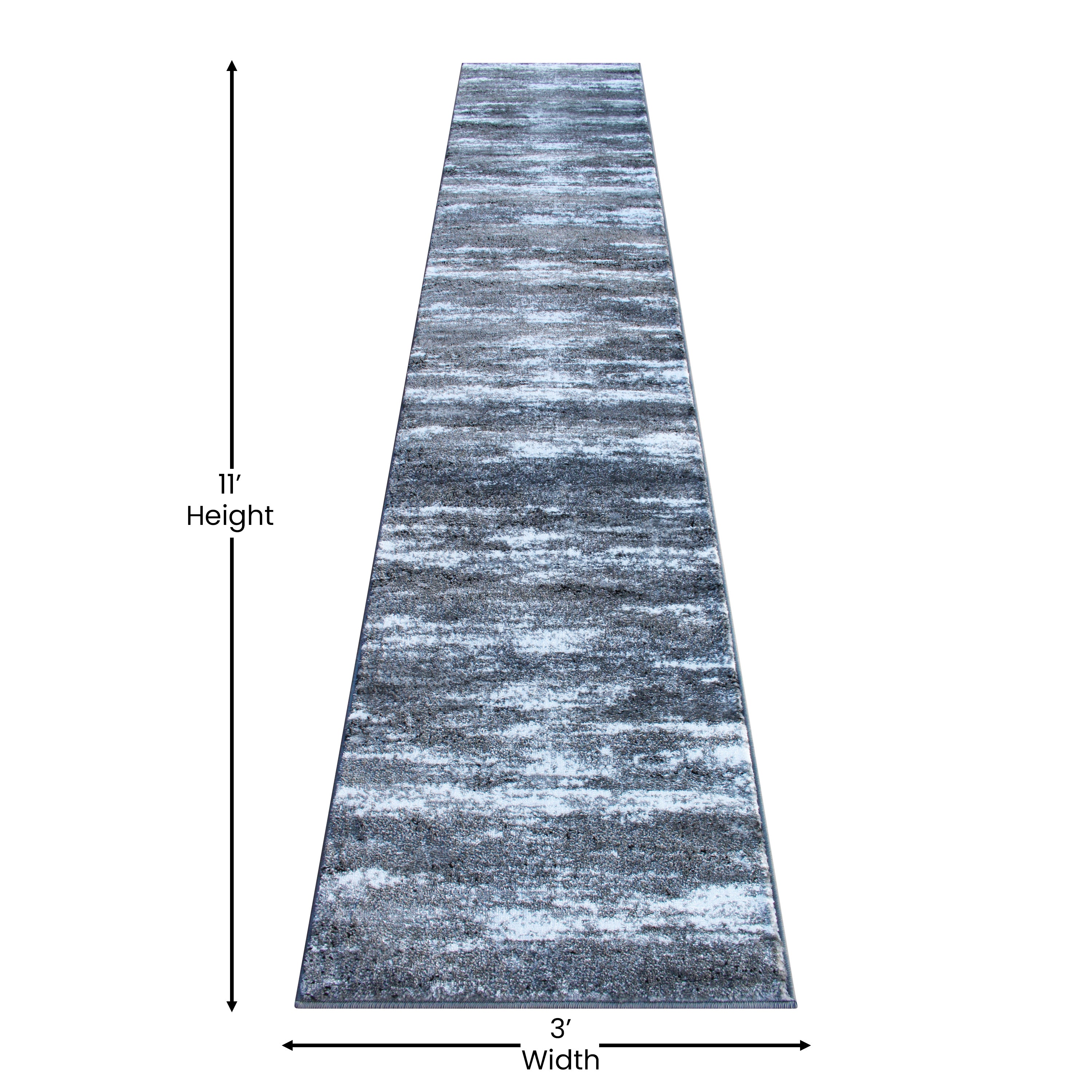 Marian Collection 2' x 11' Distressed Gray Olefin Area Rug with Jute Backing for Entryway, Living Room, Bedroom