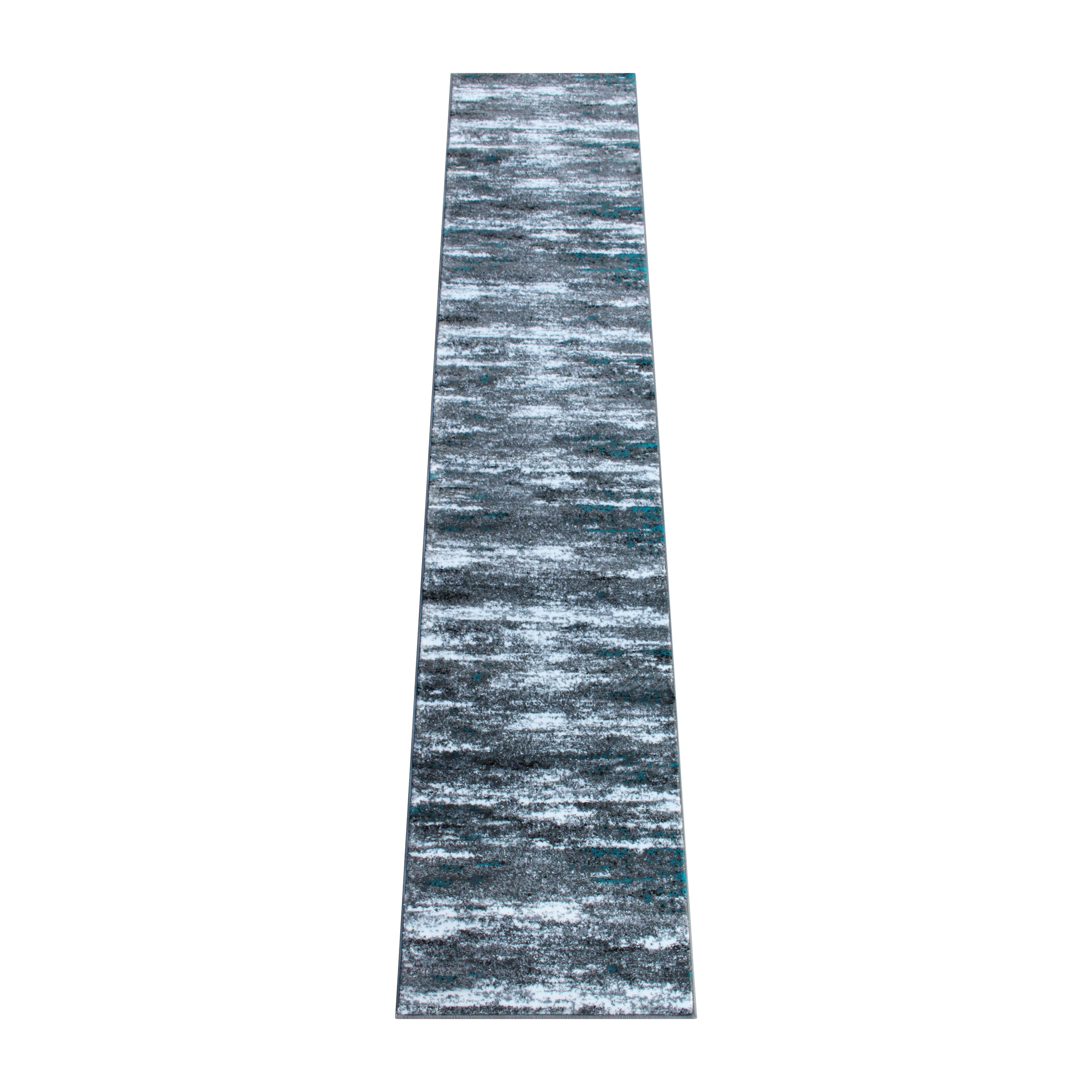 Marian Collection 2' x 11' Distressed Turquoise Olefin Area Rug with Jute Backing for Entryway, Living Room, Bedroom