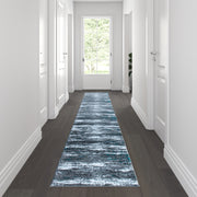 Marian Collection 2' x 11' Distressed Turquoise Olefin Area Rug with Jute Backing for Entryway, Living Room, Bedroom