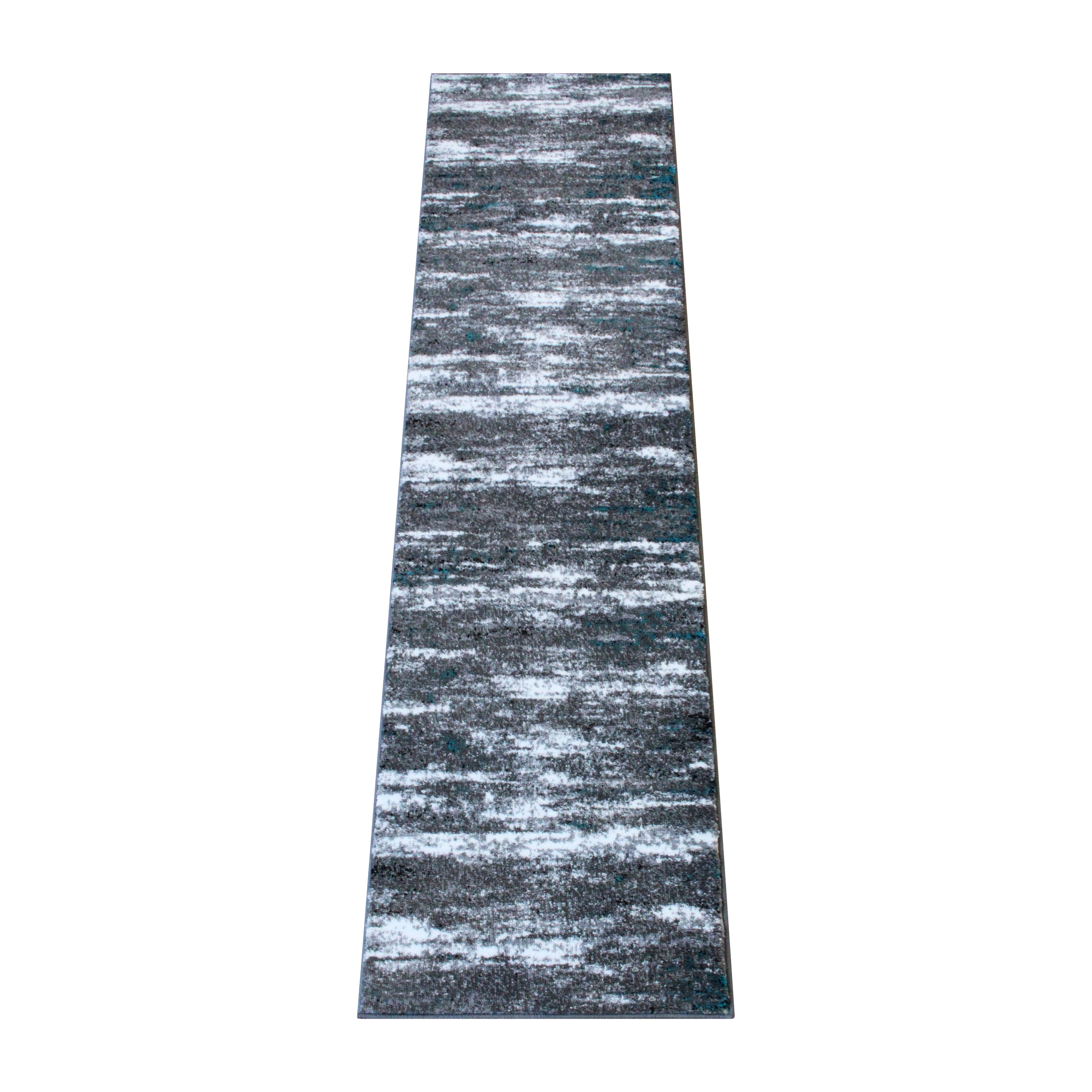 Marian Collection 2' x 7' Distressed Turquoise Olefin Area Rug with Jute Backing for Entryway, Living Room, Bedroom