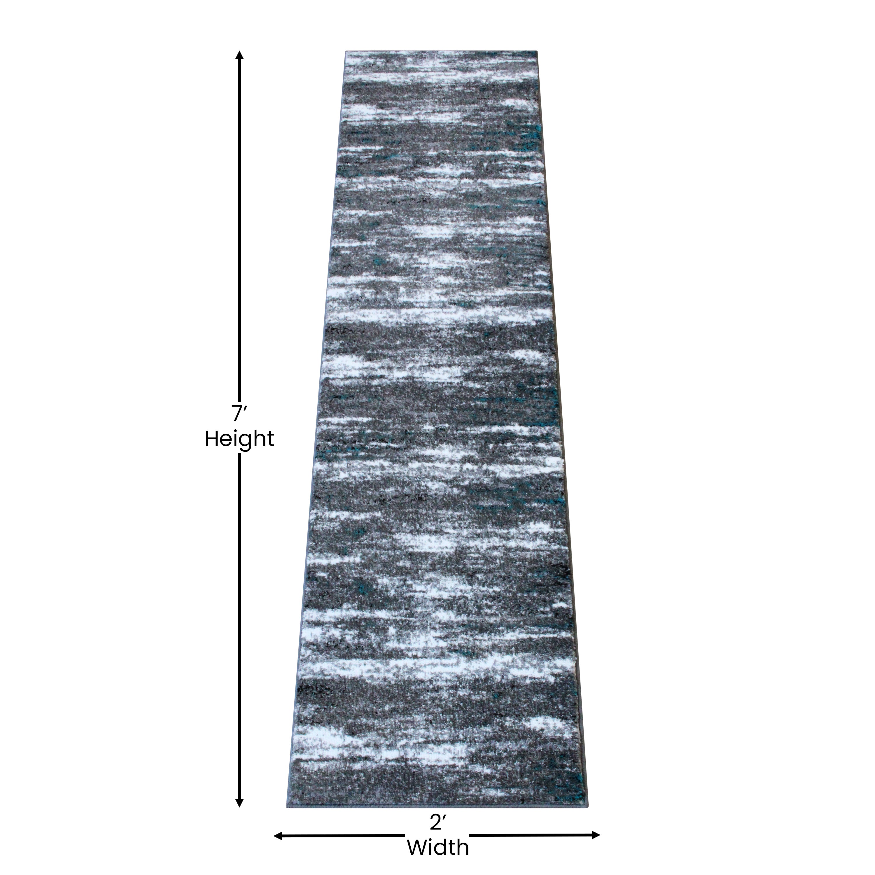 Marian Collection 2' x 7' Distressed Turquoise Olefin Area Rug with Jute Backing for Entryway, Living Room, Bedroom