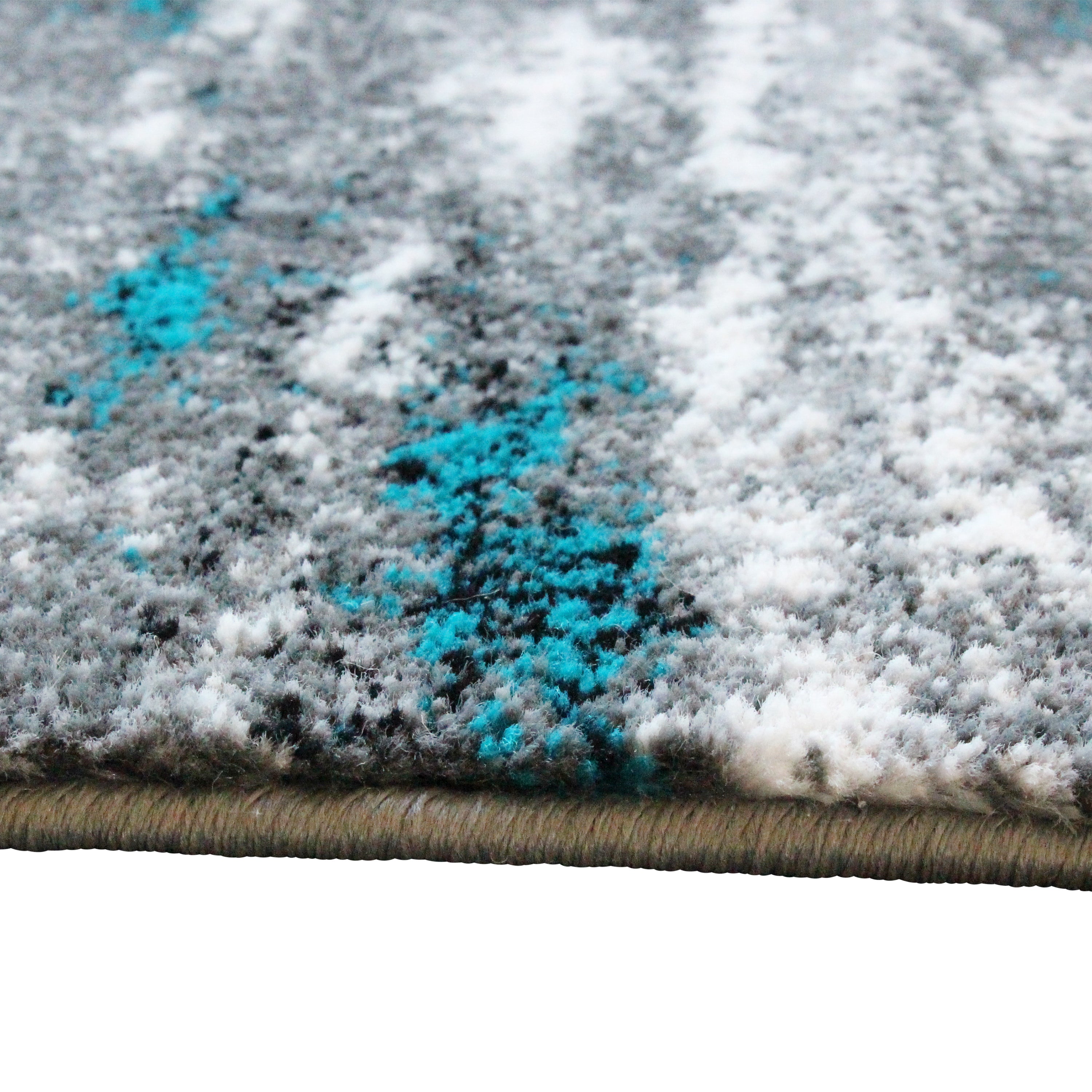 Marian Collection 2' x 7' Distressed Turquoise Olefin Area Rug with Jute Backing for Entryway, Living Room, Bedroom