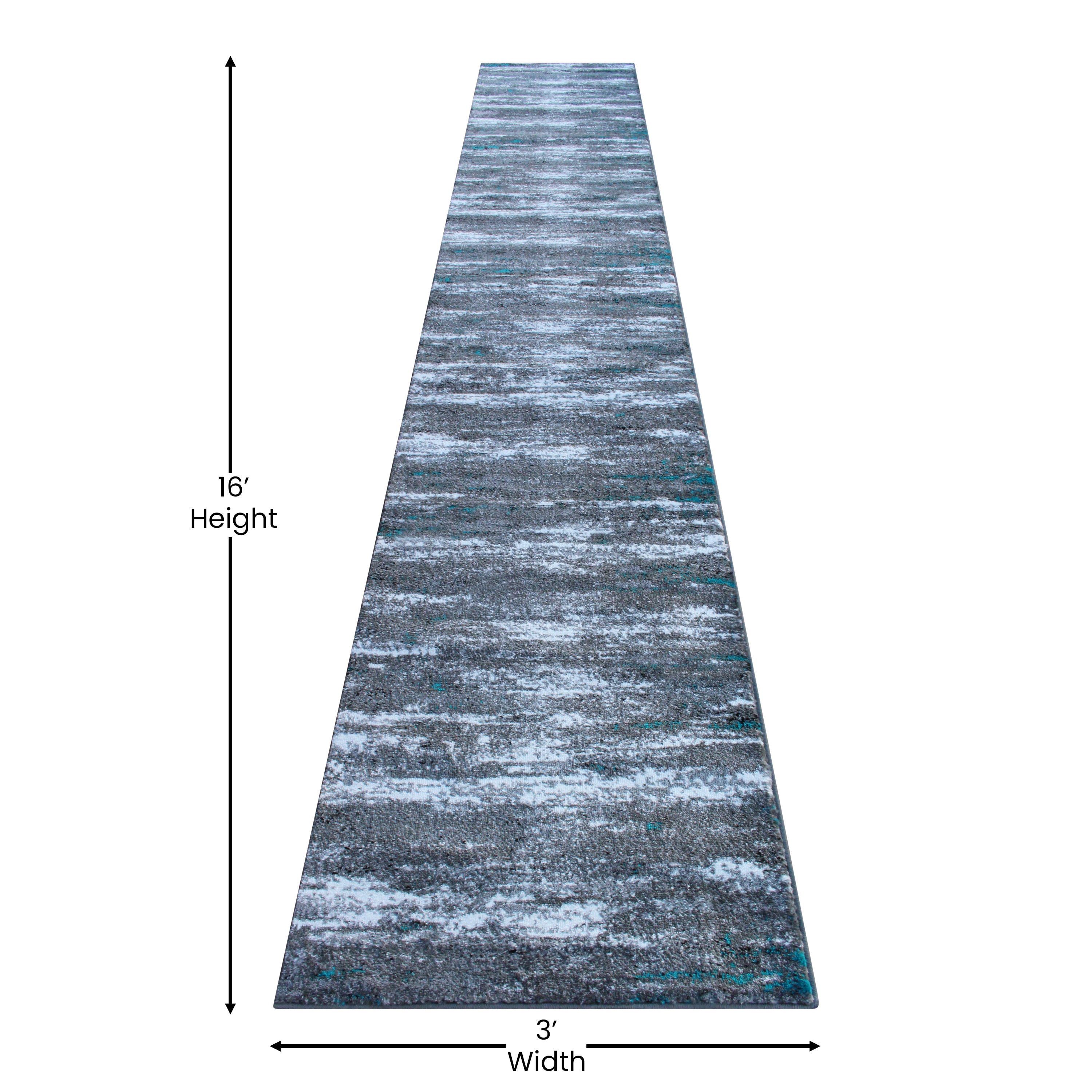 Marian Collection 3' x 16' Distressed Gray Olefin Area Rug with Jute Backing for Entryway, Living Room, Bedroom