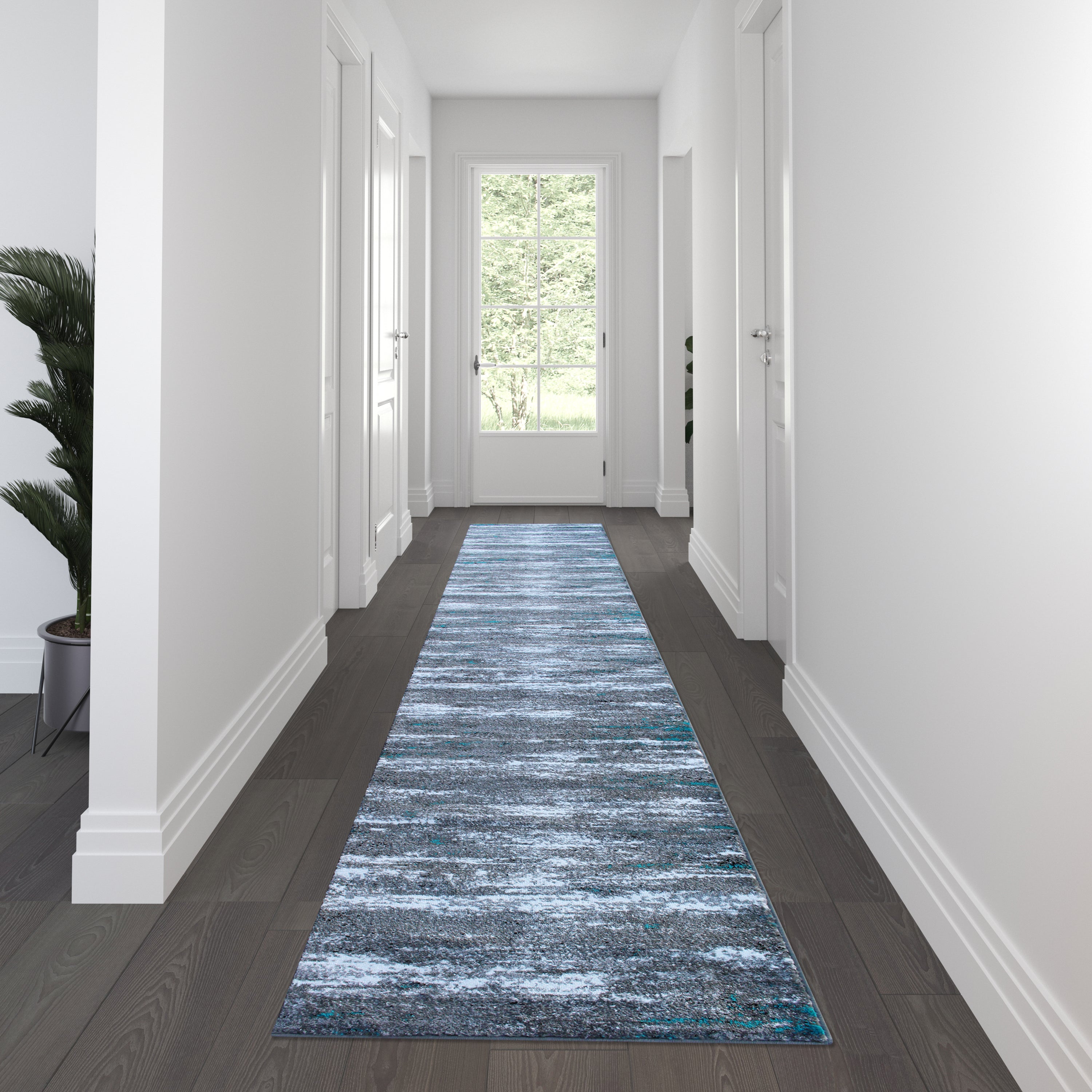Marian Collection 3' x 16' Distressed Gray Olefin Area Rug with Jute Backing for Entryway, Living Room, Bedroom
