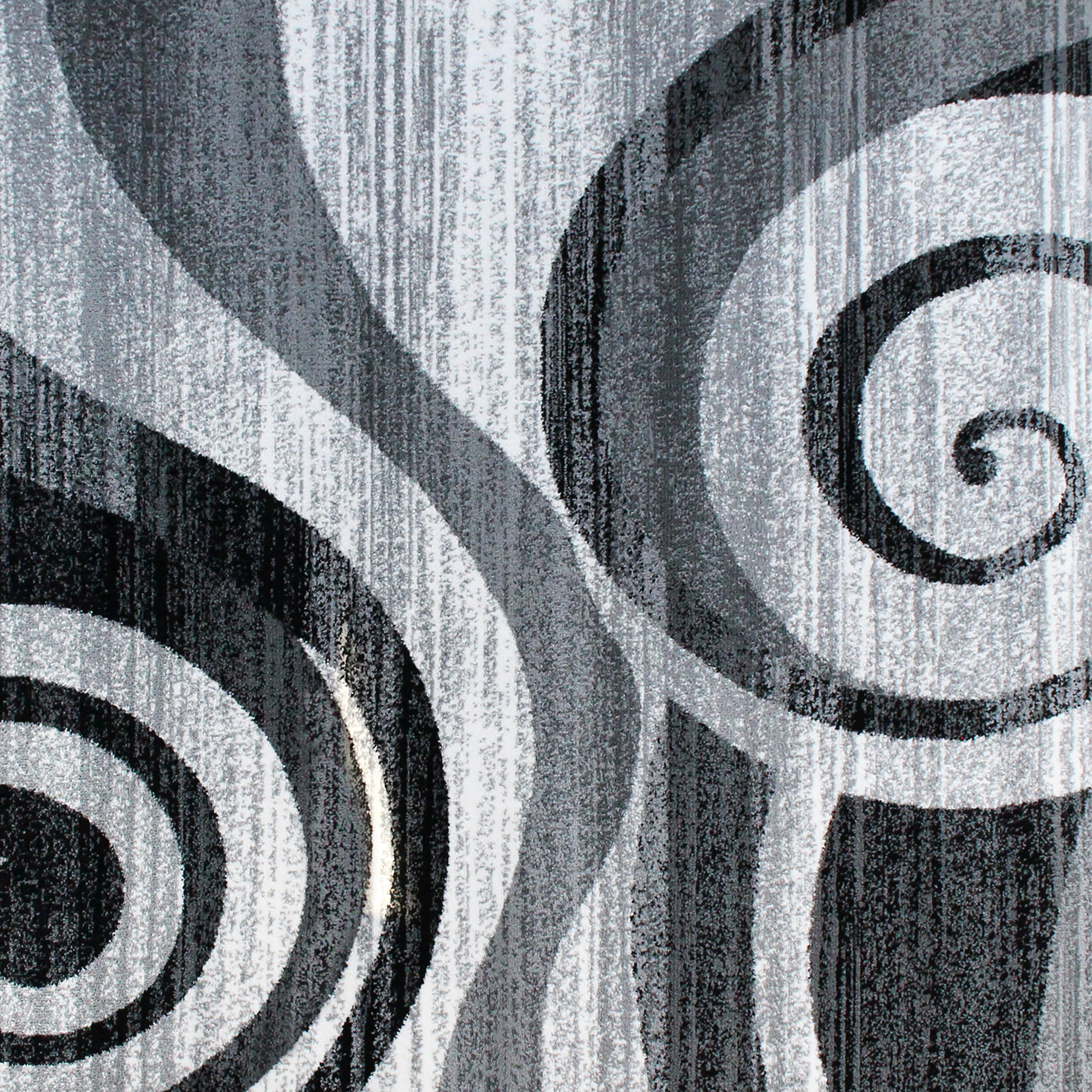 Cirrus Collection 2' x 7' Gray Swirl Patterned Olefin Area Rug with Jute Backing for Entryway, Living Room, Bedroom