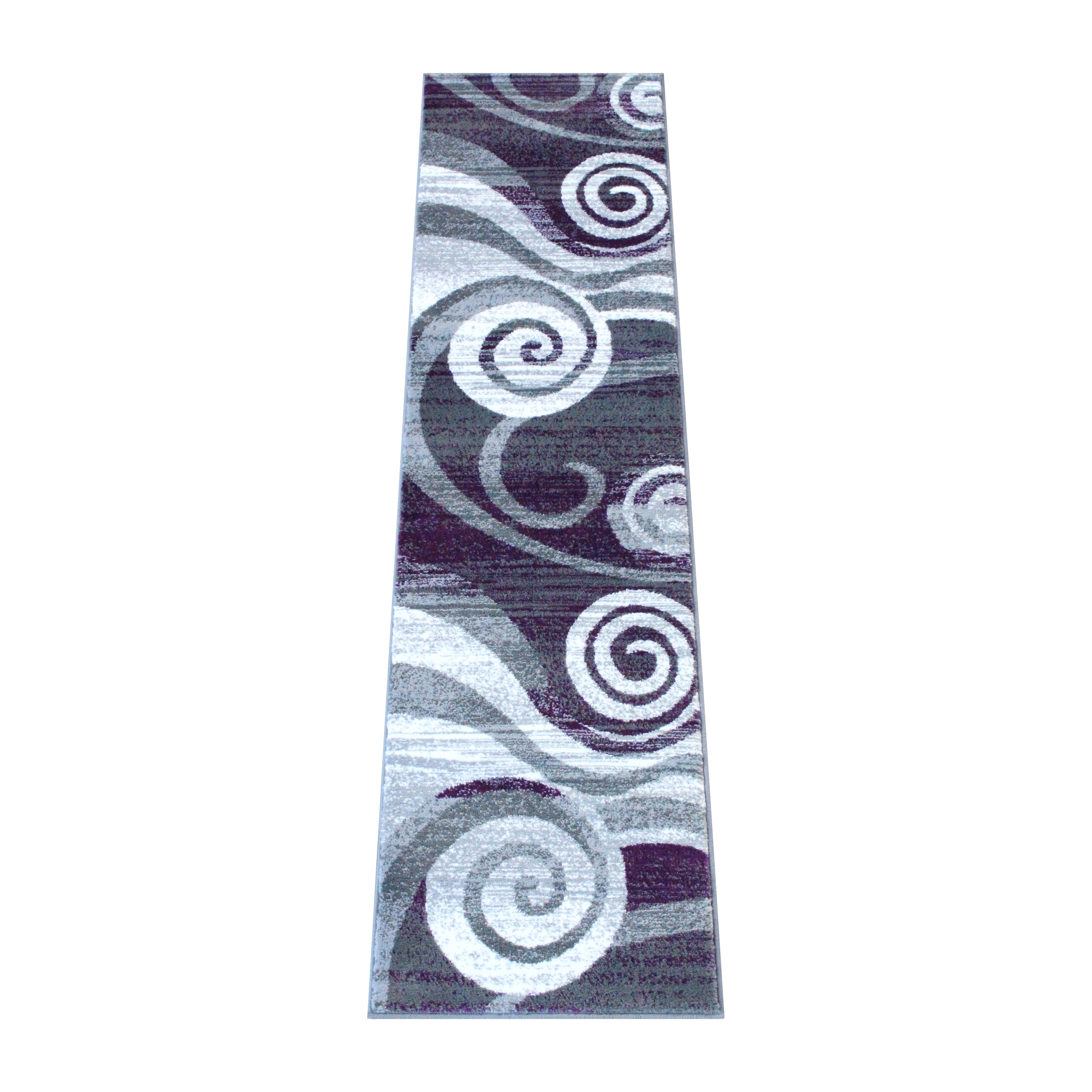Cirrus Collection 2' x 7' Purple Swirl Patterned Olefin Area Rug with Jute Backing for Entryway, Living Room, Bedroom