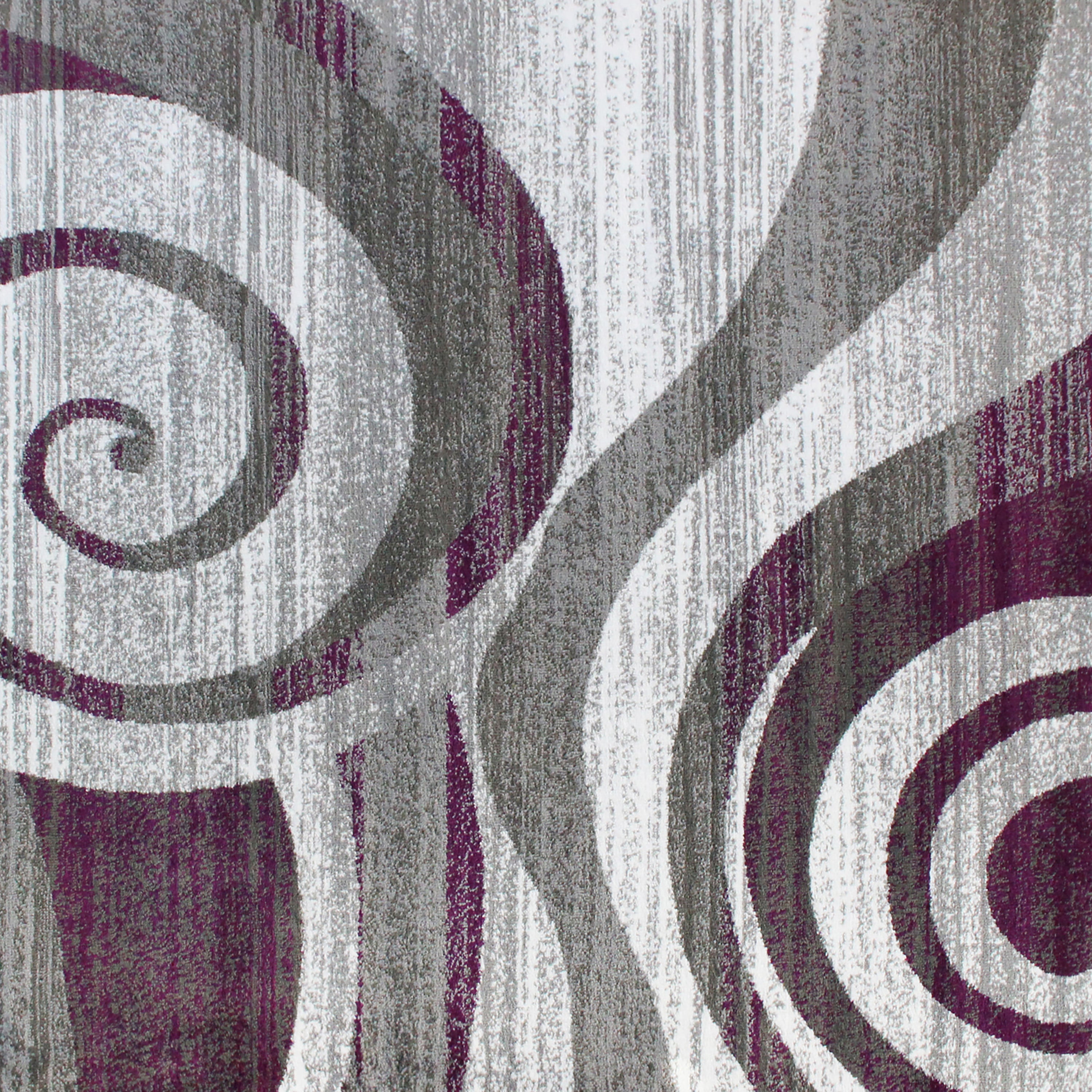 Cirrus Collection 2' x 7' Purple Swirl Patterned Olefin Area Rug with Jute Backing for Entryway, Living Room, Bedroom