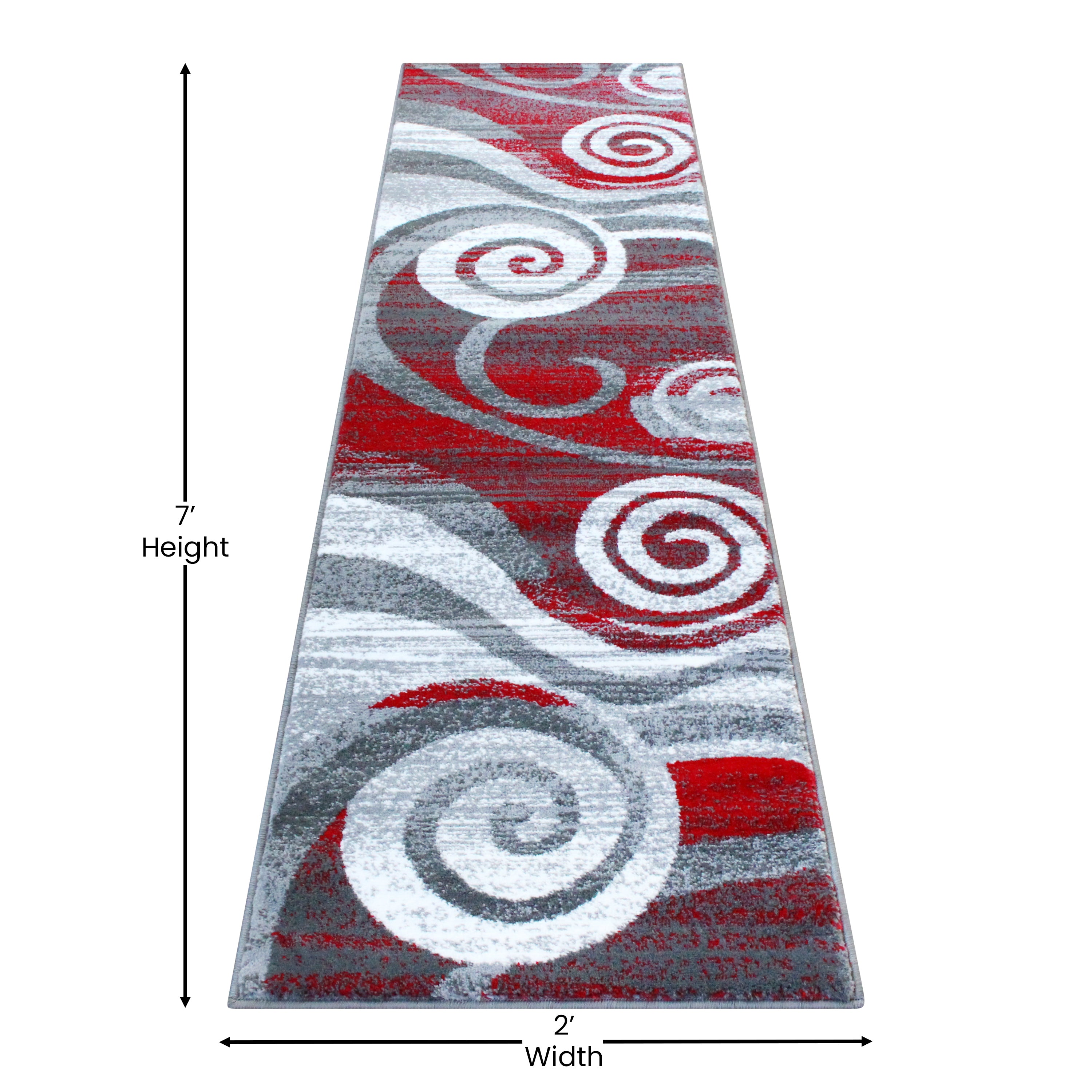 Cirrus Collection 2' x 7' Red Swirl Patterned Olefin Area Rug with Jute Backing for Entryway, Living Room, Bedroom