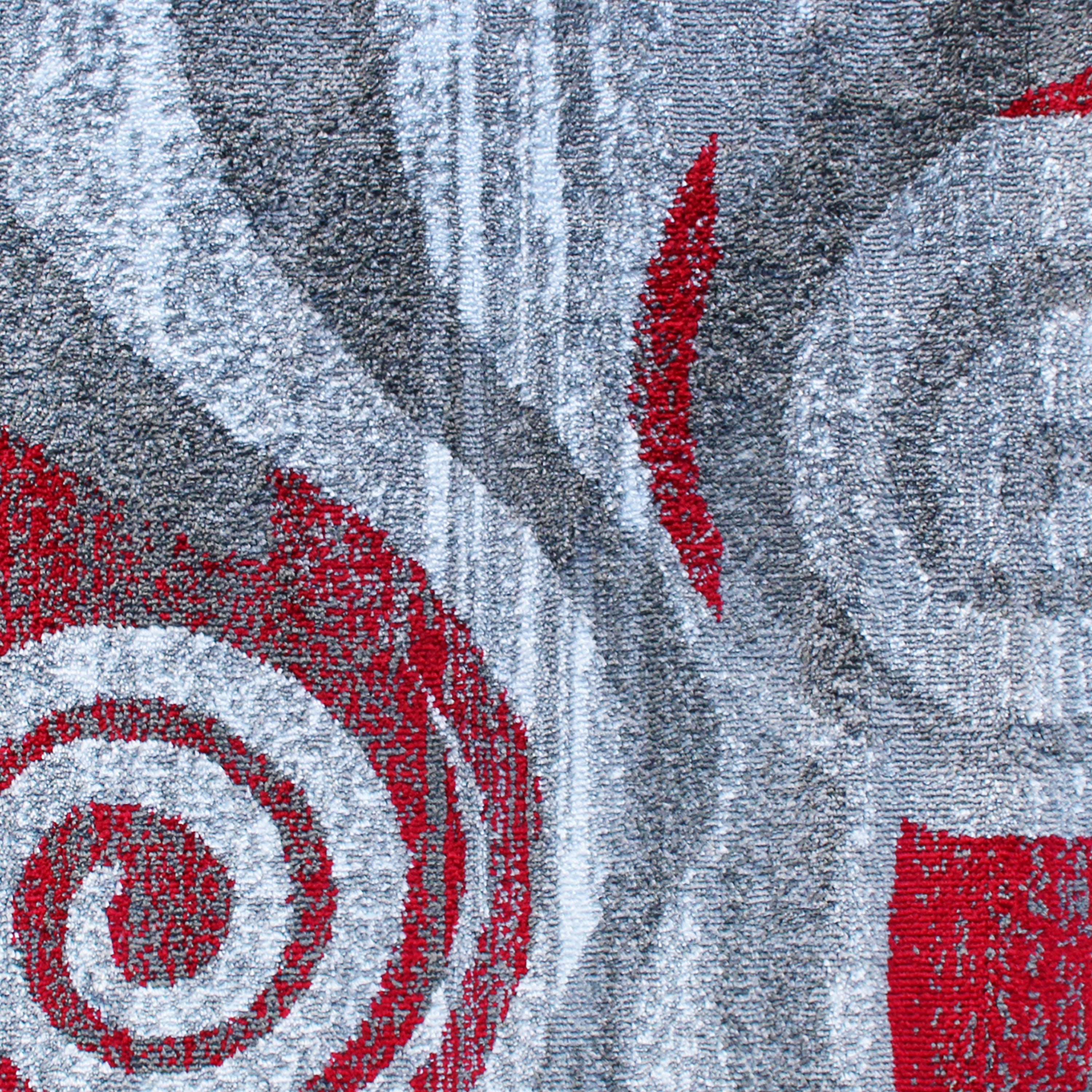 Cirrus Collection 2' x 7' Red Swirl Patterned Olefin Area Rug with Jute Backing for Entryway, Living Room, Bedroom