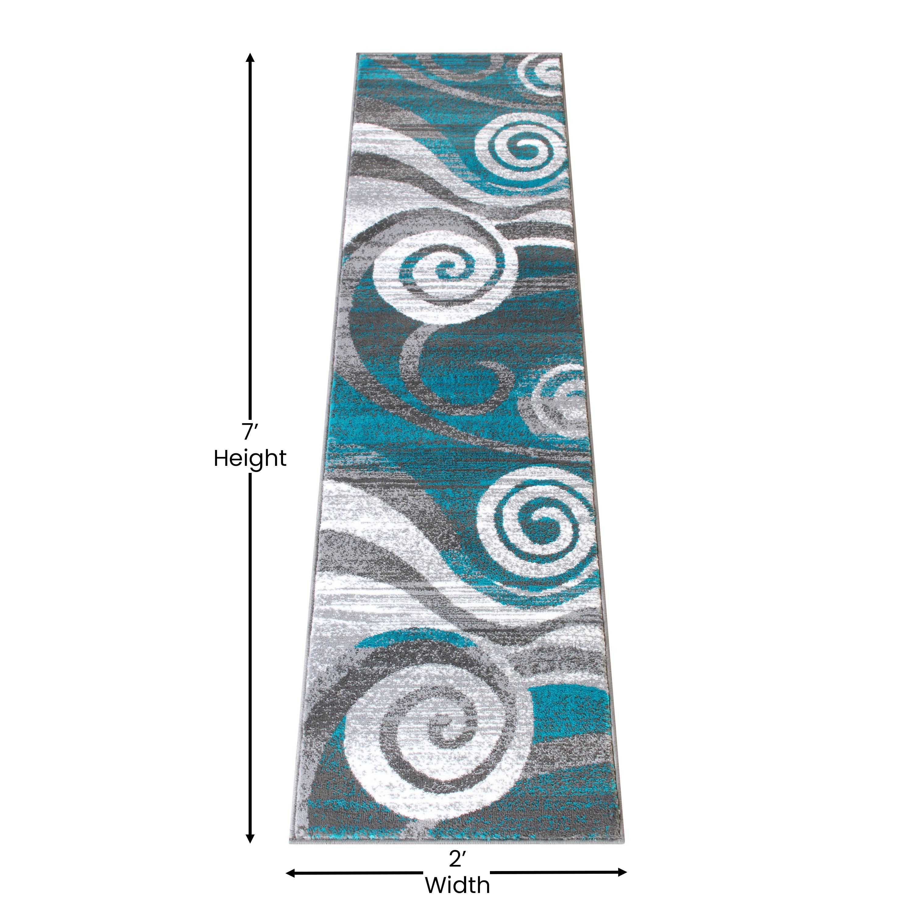 Cirrus Collection 2' x 7' Turquoise Swirl Patterned Olefin Area Rug with Jute Backing for Entryway, Living Room, Bedroom