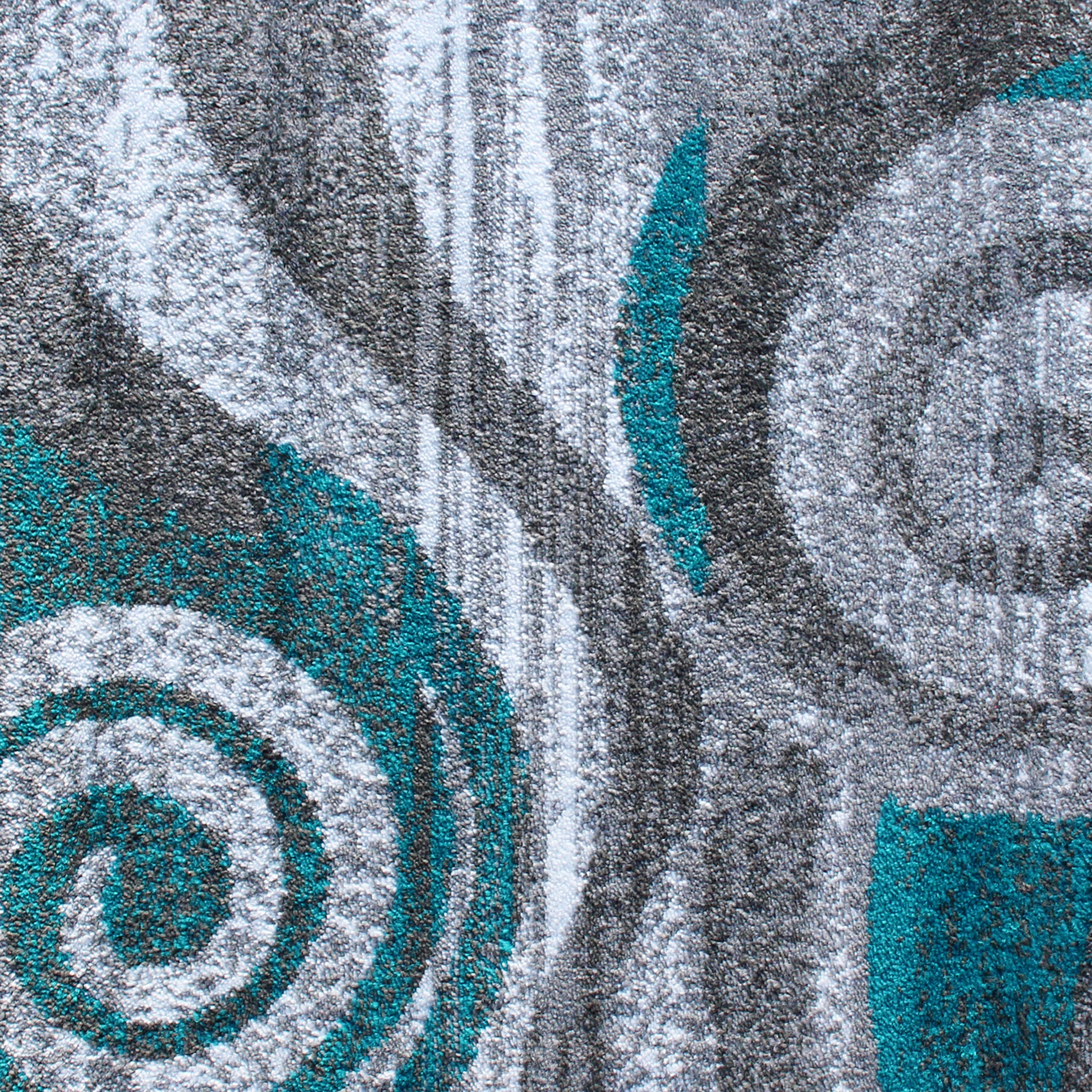 Cirrus Collection 2' x 7' Turquoise Swirl Patterned Olefin Area Rug with Jute Backing for Entryway, Living Room, Bedroom
