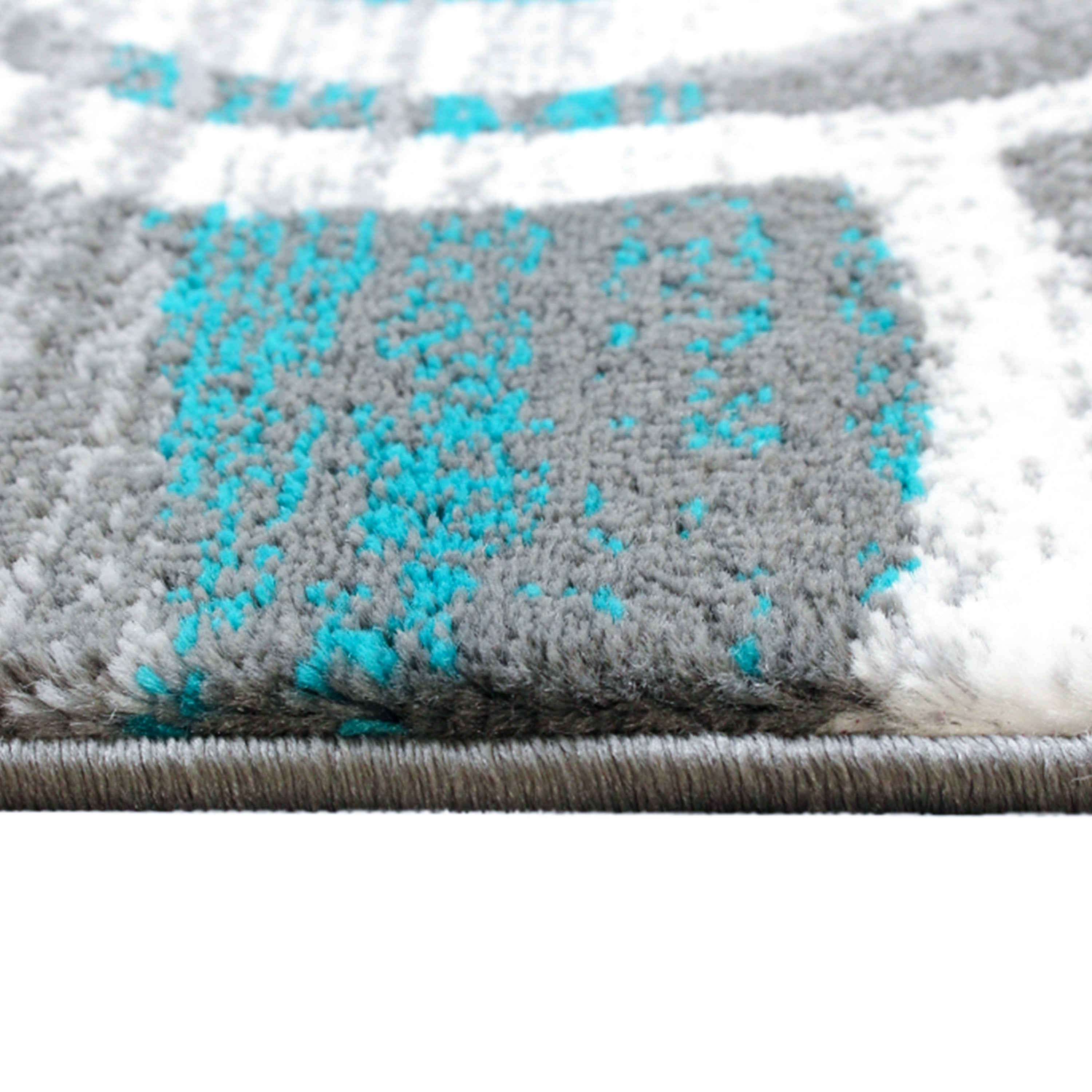 Cirrus Collection 3' x 16' Turquoise Swirl Patterned Olefin Area Rug with Jute Backing for Entryway, Living Room, Bedroom