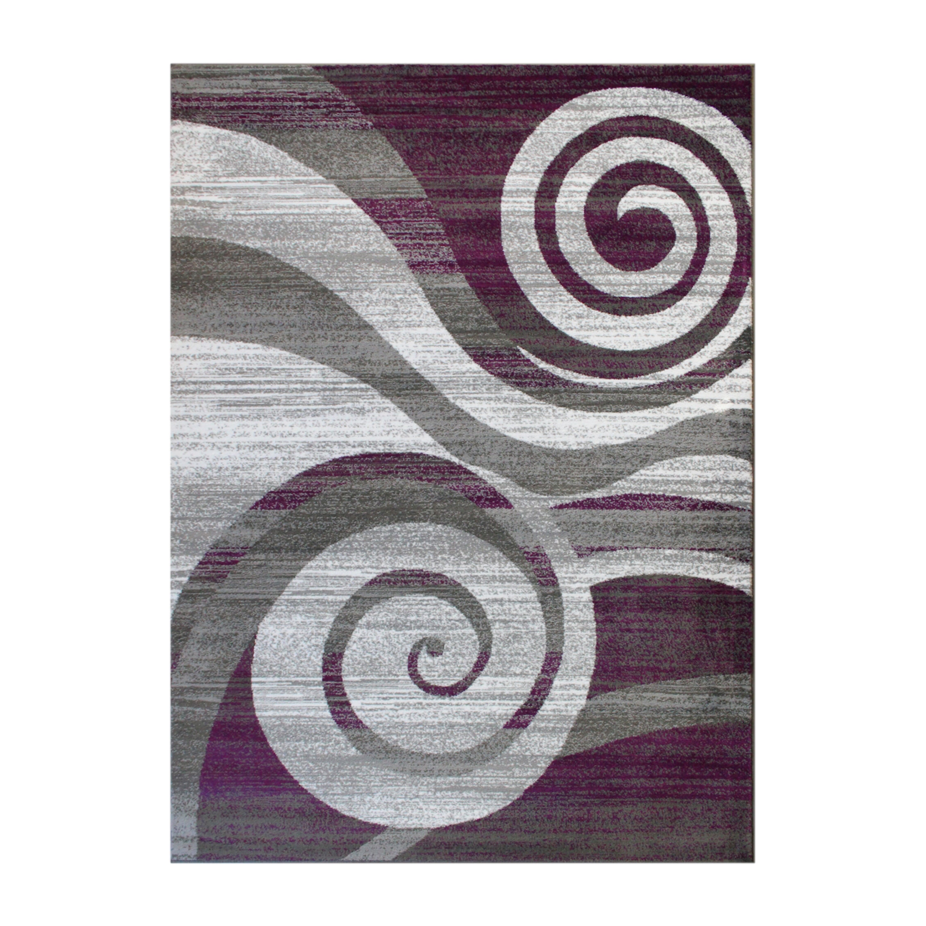 Cirrus Collection 4' x 5' Purple Swirl Patterned Olefin Area Rug with Jute Backing for Entryway, Living Room, Bedroom
