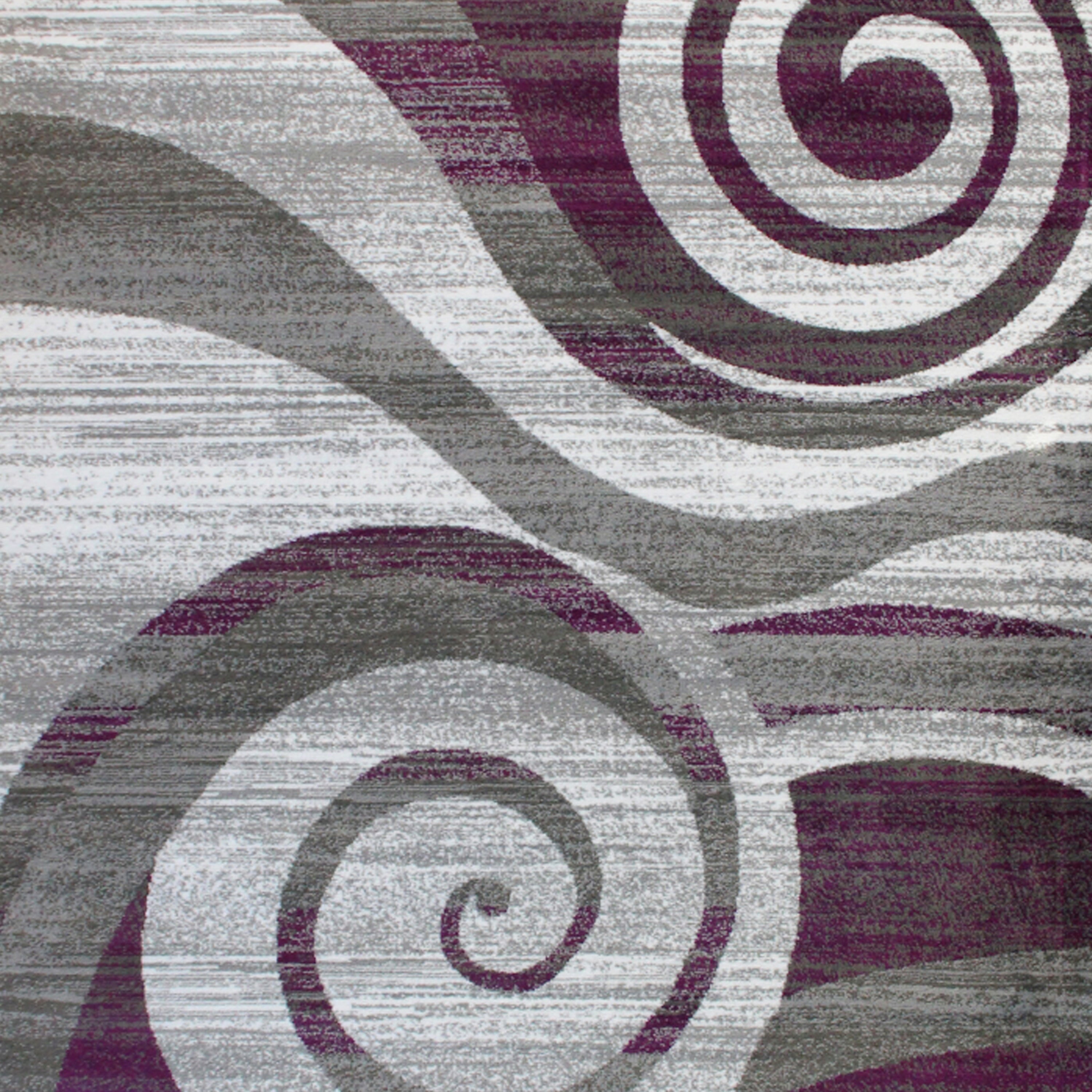 Cirrus Collection 4' x 5' Purple Swirl Patterned Olefin Area Rug with Jute Backing for Entryway, Living Room, Bedroom