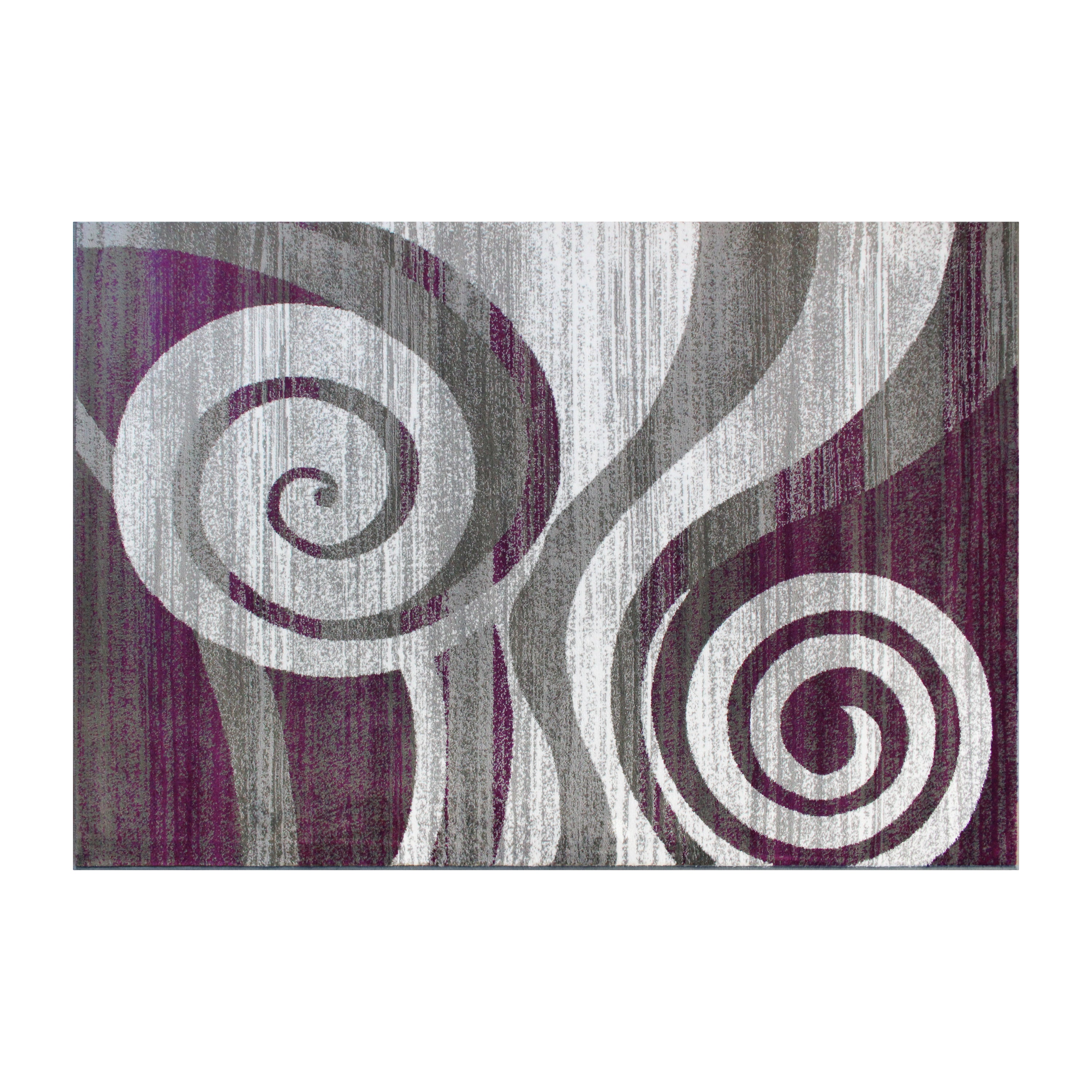 Cirrus Collection 5' x 7' Purple Swirl Patterned Olefin Area Rug with Jute Backing for Entryway, Living Room, Bedroom