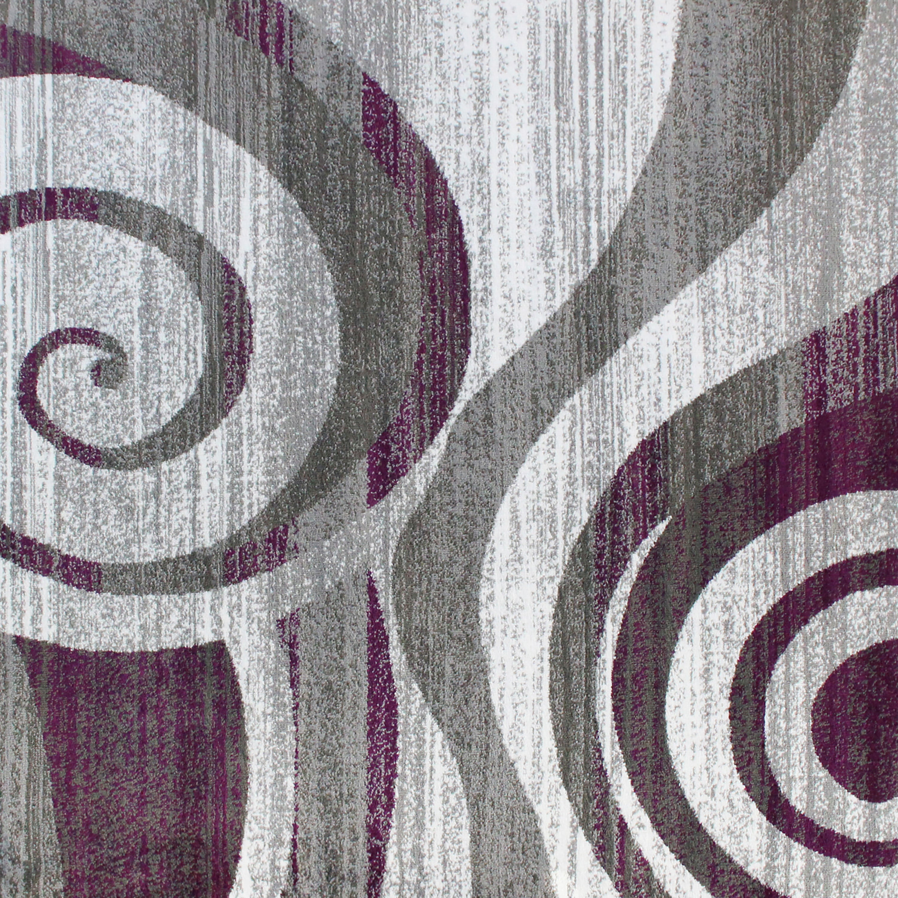 Cirrus Collection 5' x 7' Purple Swirl Patterned Olefin Area Rug with Jute Backing for Entryway, Living Room, Bedroom