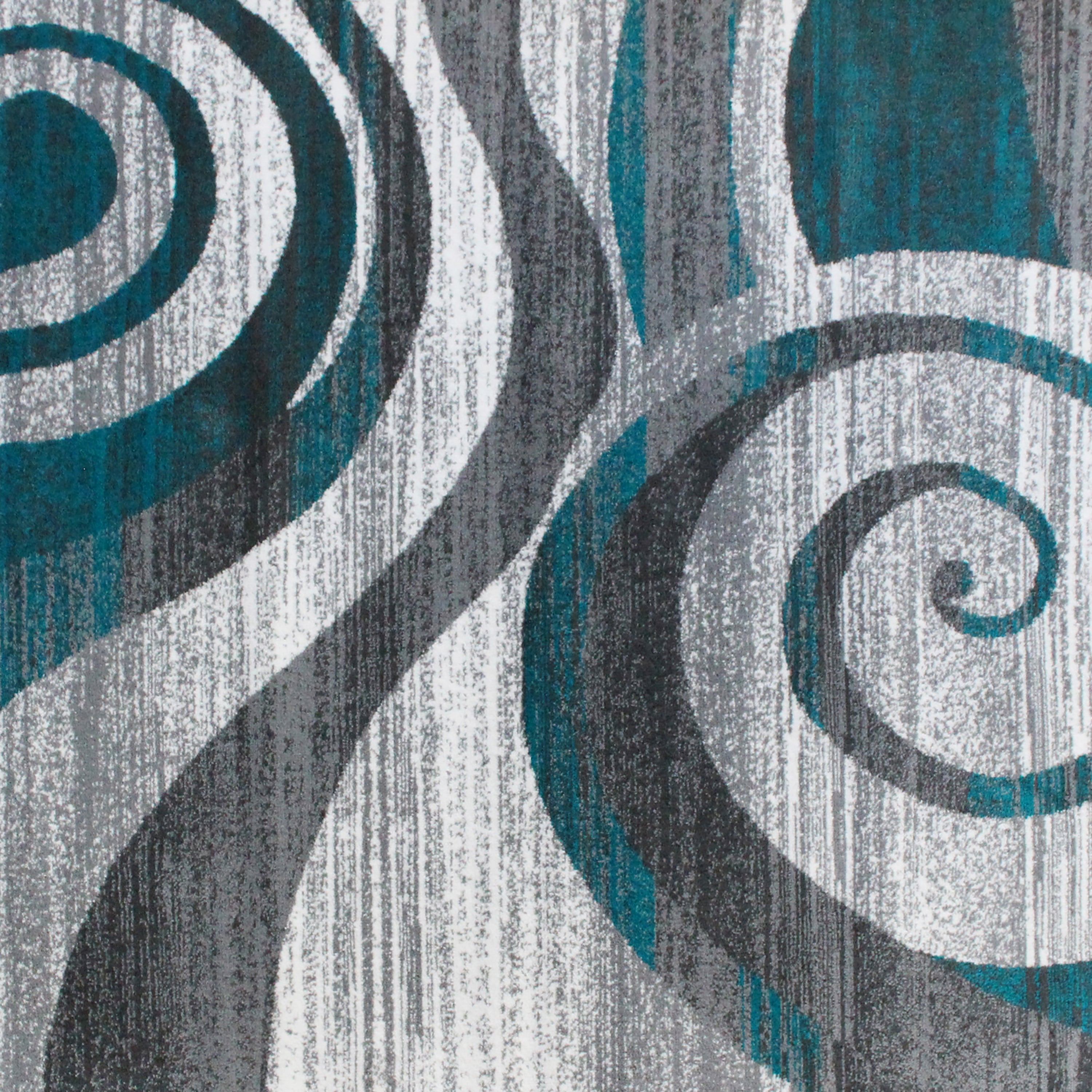 Cirrus Collection 5' x 7' Turquoise Swirl Patterned Olefin Area Rug with Jute Backing for Entryway, Living Room, Bedroom