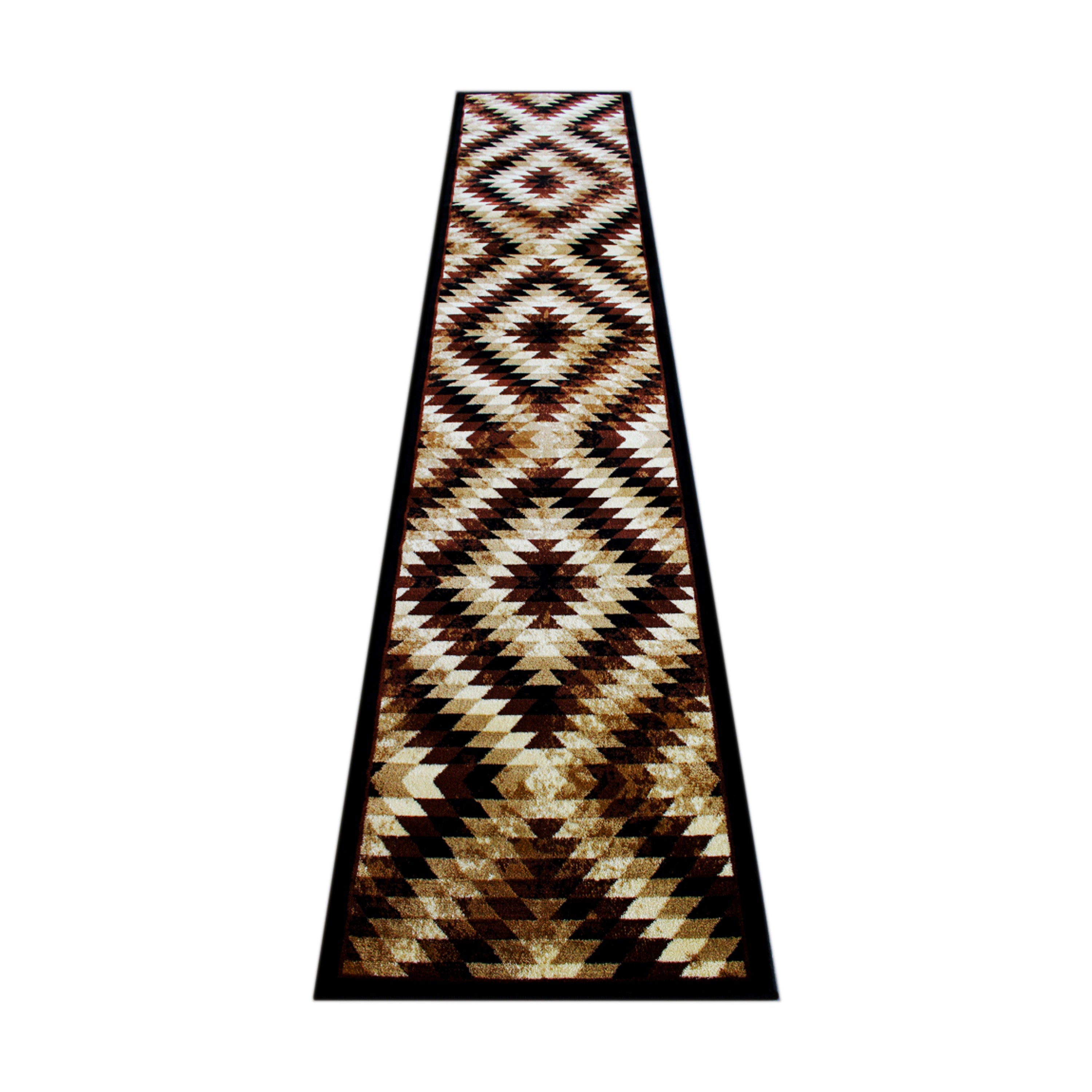 Teagan Collection Southwestern 2' x 11' Brown Area Rug - Olefin Rug with Jute Backing - Entryway, Living Room, Bedroom