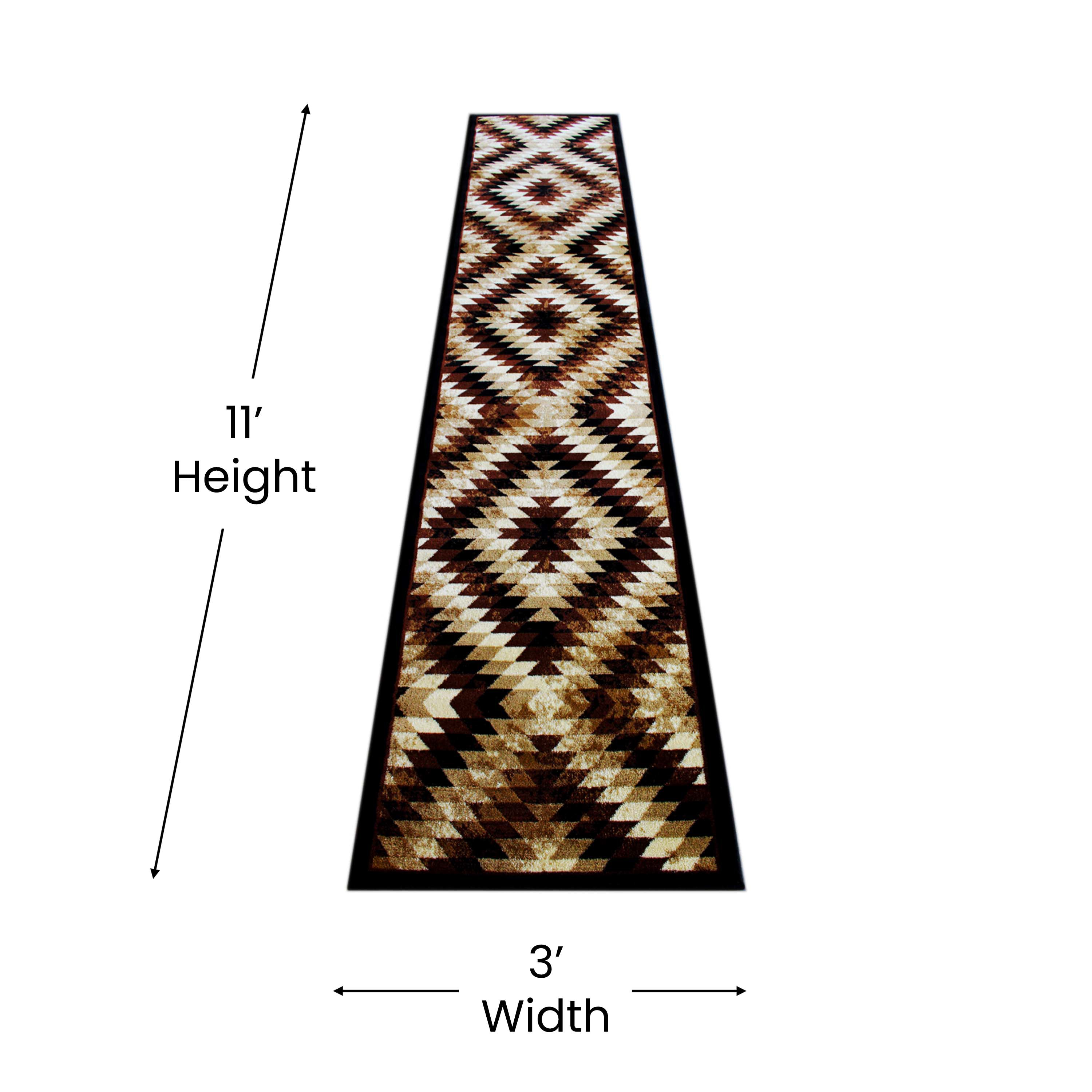 Teagan Collection Southwestern 2' x 11' Brown Area Rug - Olefin Rug with Jute Backing - Entryway, Living Room, Bedroom