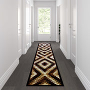 Teagan Collection Southwestern 2' x 11' Brown Area Rug - Olefin Rug with Jute Backing - Entryway, Living Room, Bedroom