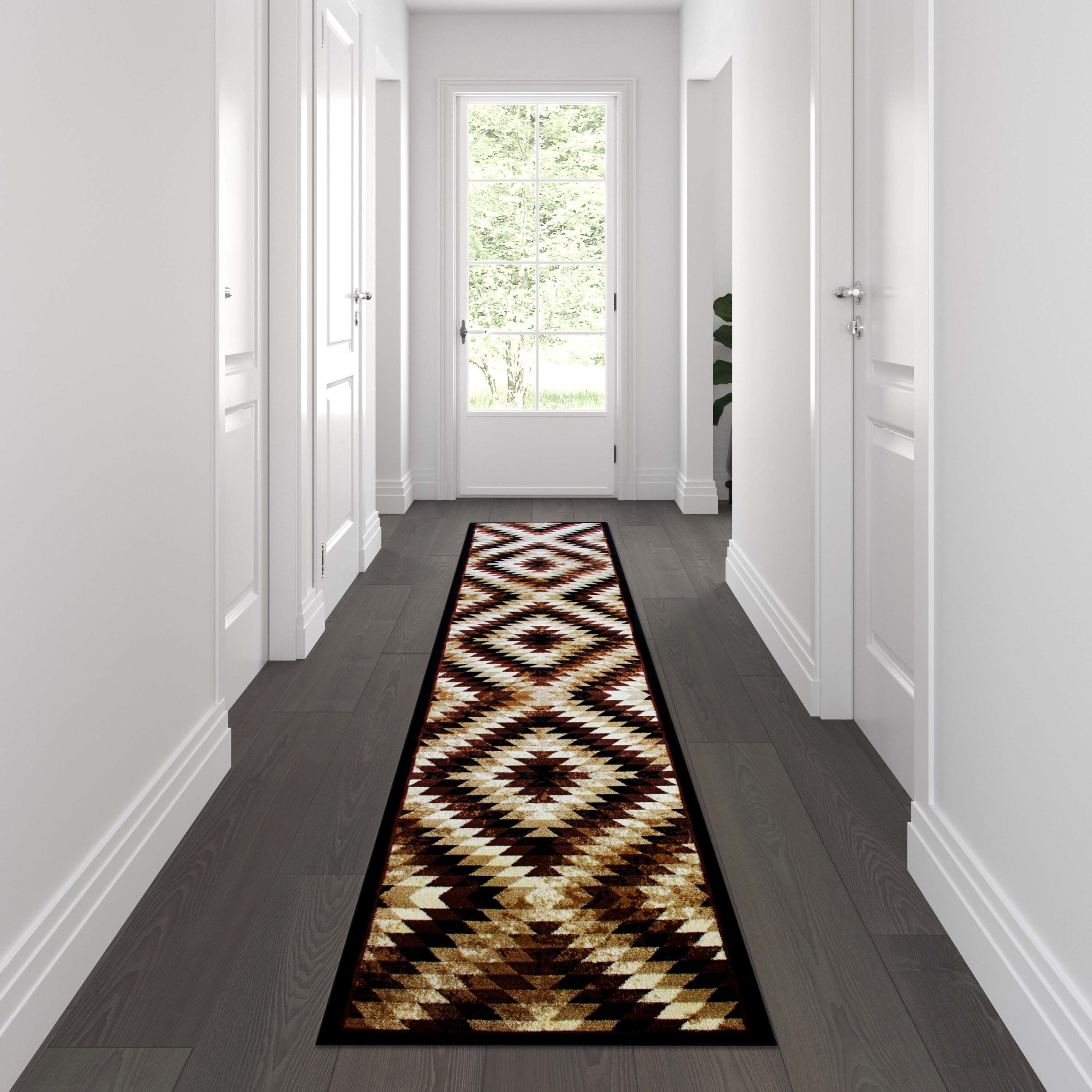 Teagan Collection Southwestern 2' x 11' Brown Area Rug - Olefin Rug with Jute Backing - Entryway, Living Room, Bedroom