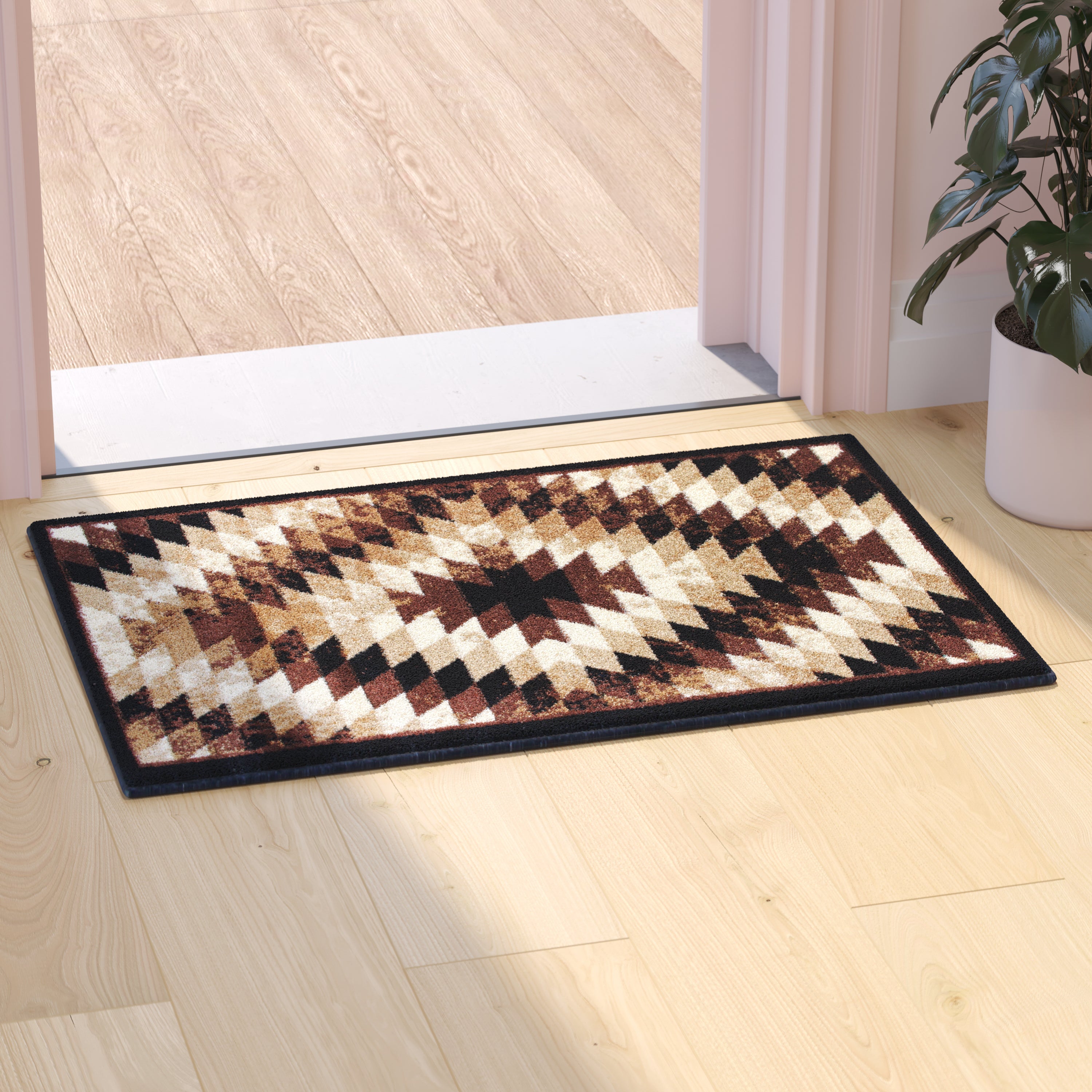 Teagan Collection Southwestern 2' x 3' Brown Area Rug - Olefin Rug with Jute Backing - Entryway, Living Room, Bedroom