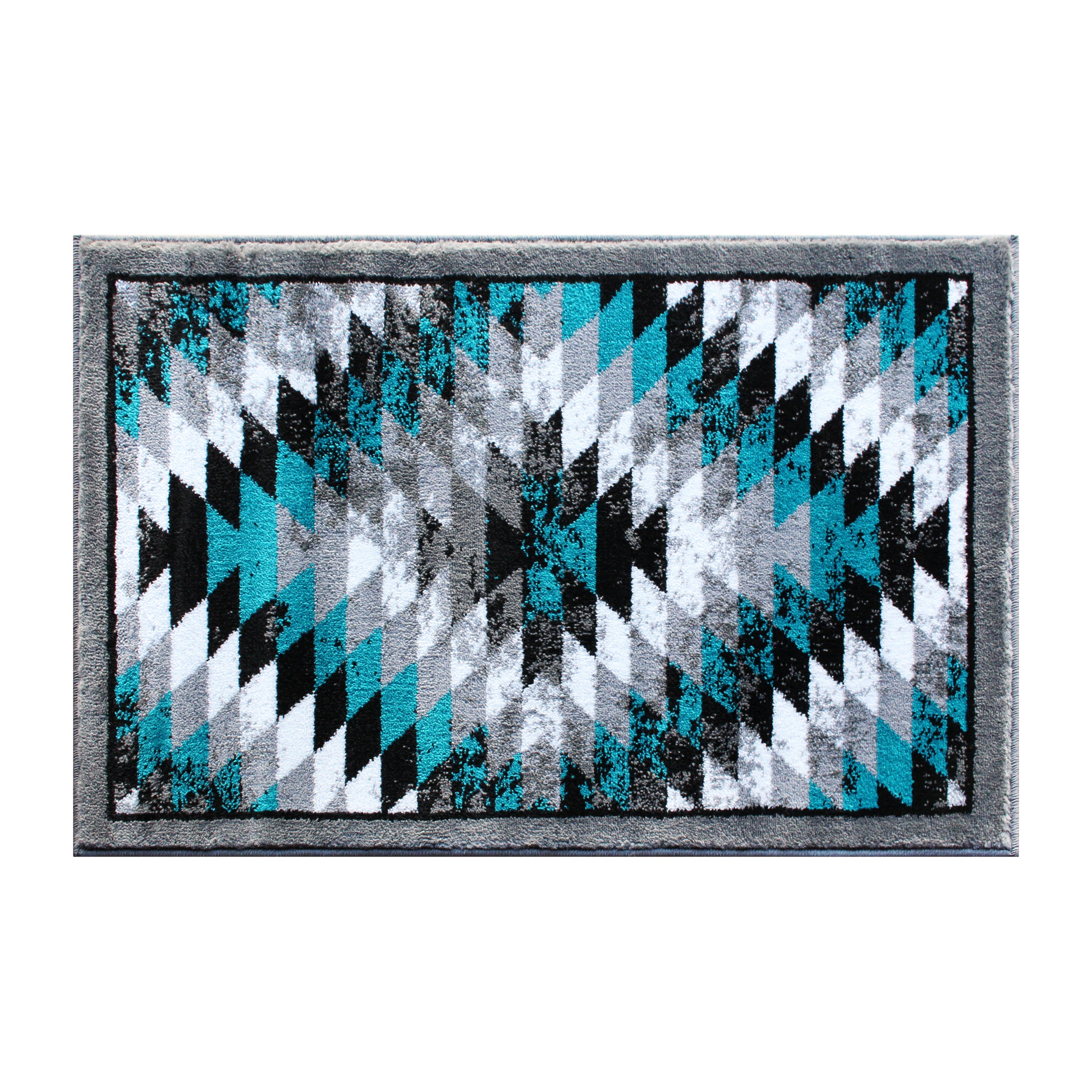 Teagan Collection Southwestern 2' x 3' Turquoise Area Rug - Olefin Rug with Jute Backing - Entryway, Living Room, Bedroom