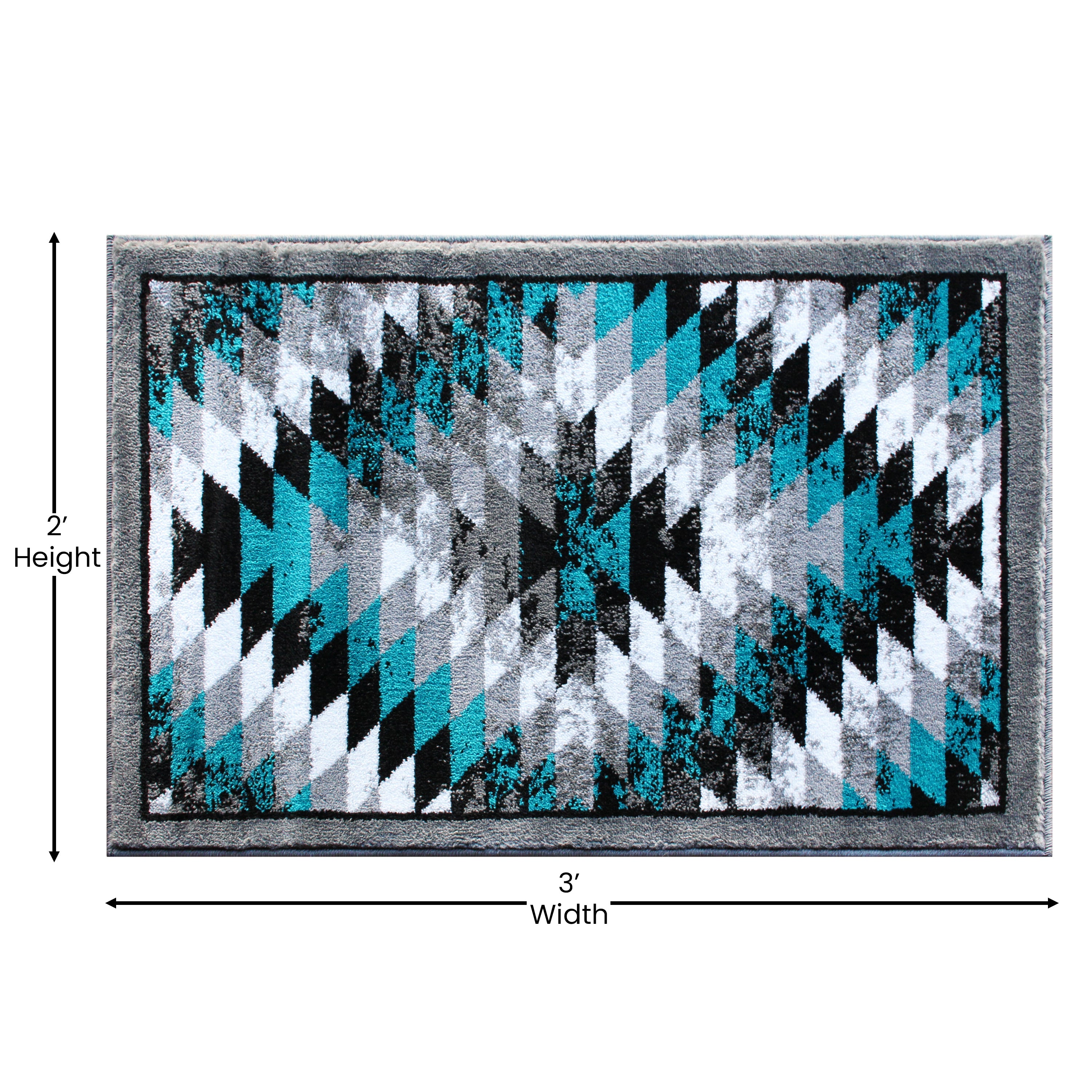 Teagan Collection Southwestern 2' x 3' Turquoise Area Rug - Olefin Rug with Jute Backing - Entryway, Living Room, Bedroom