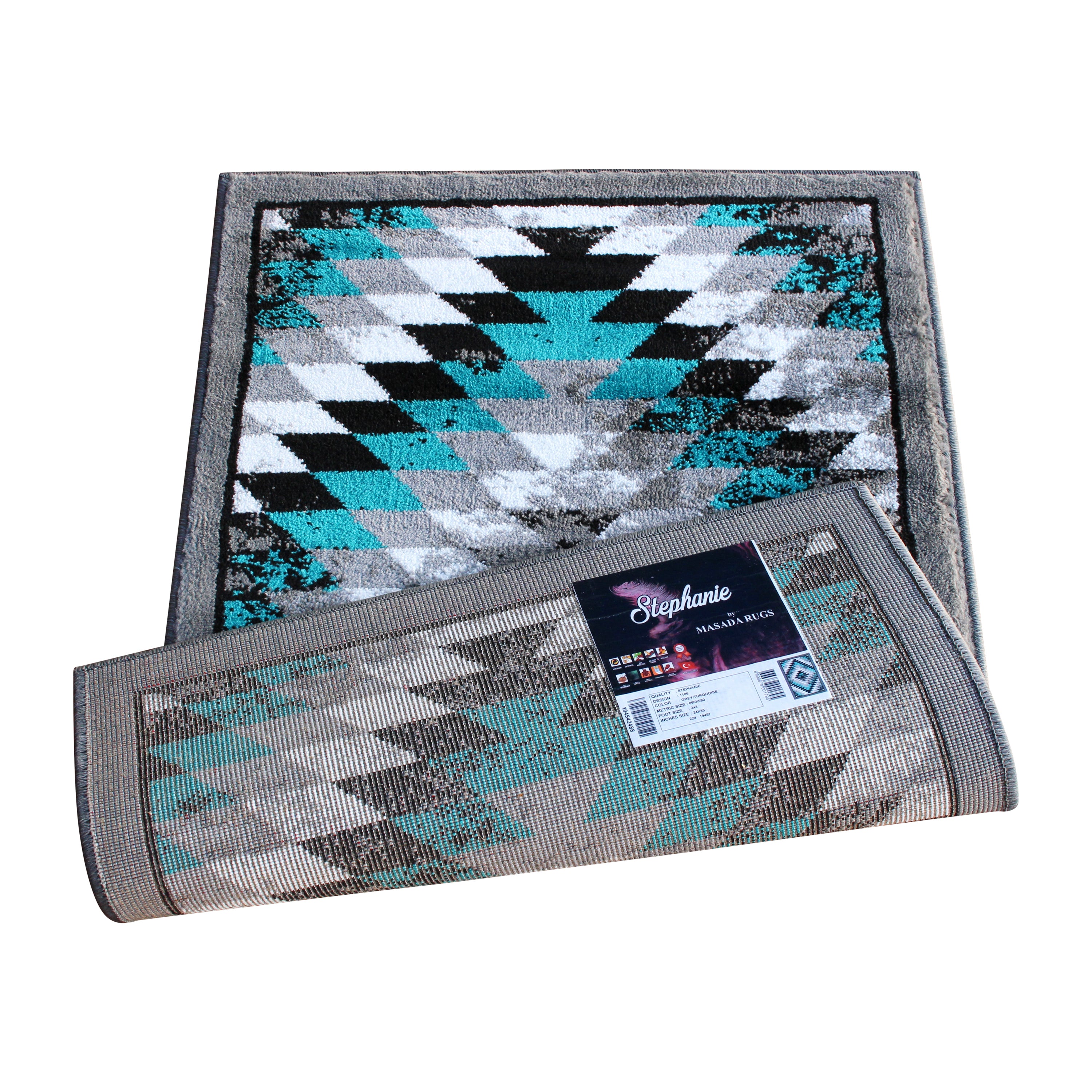 Teagan Collection Southwestern 2' x 3' Turquoise Area Rug - Olefin Rug with Jute Backing - Entryway, Living Room, Bedroom