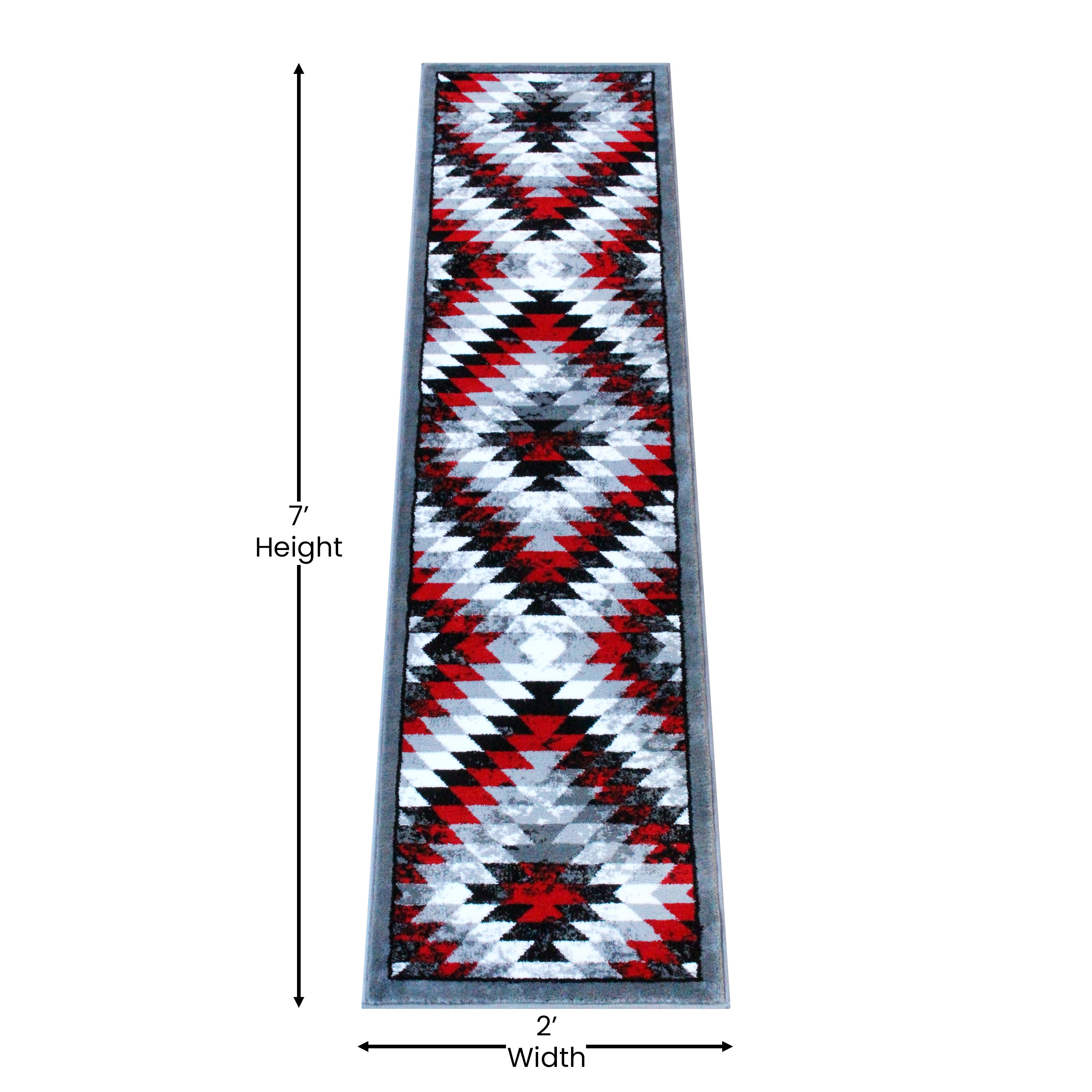Teagan Collection Southwestern 2' x 7' Red Area Rug - Olefin Rug with Jute Backing - Entryway, Living Room, Bedroom