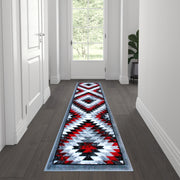 Teagan Collection Southwestern 2' x 7' Red Area Rug - Olefin Rug with Jute Backing - Entryway, Living Room, Bedroom