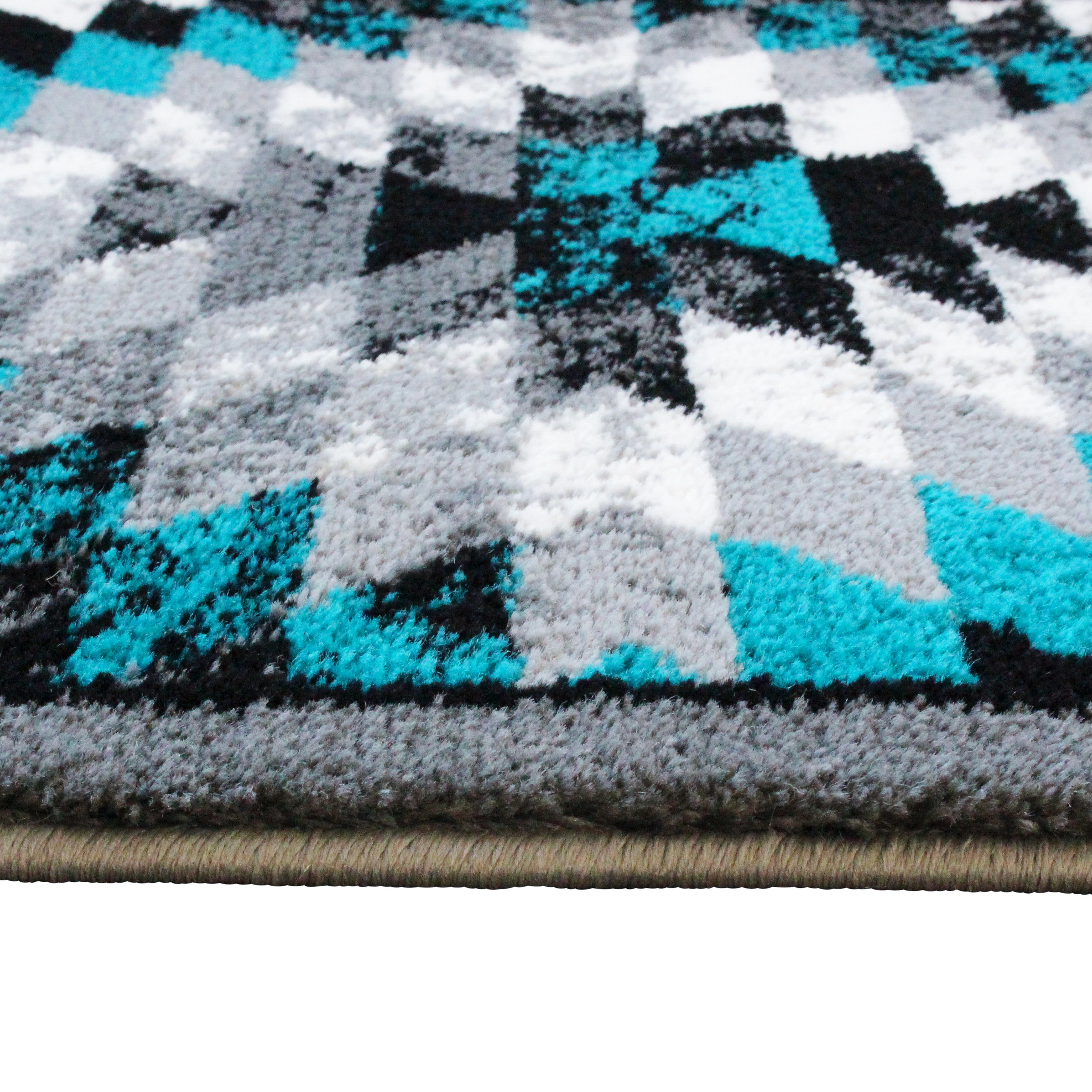 Teagan Collection Southwestern 2' x 7' Turquoise Area Rug - Olefin Rug with Jute Backing - Entryway, Living Room, Bedroom