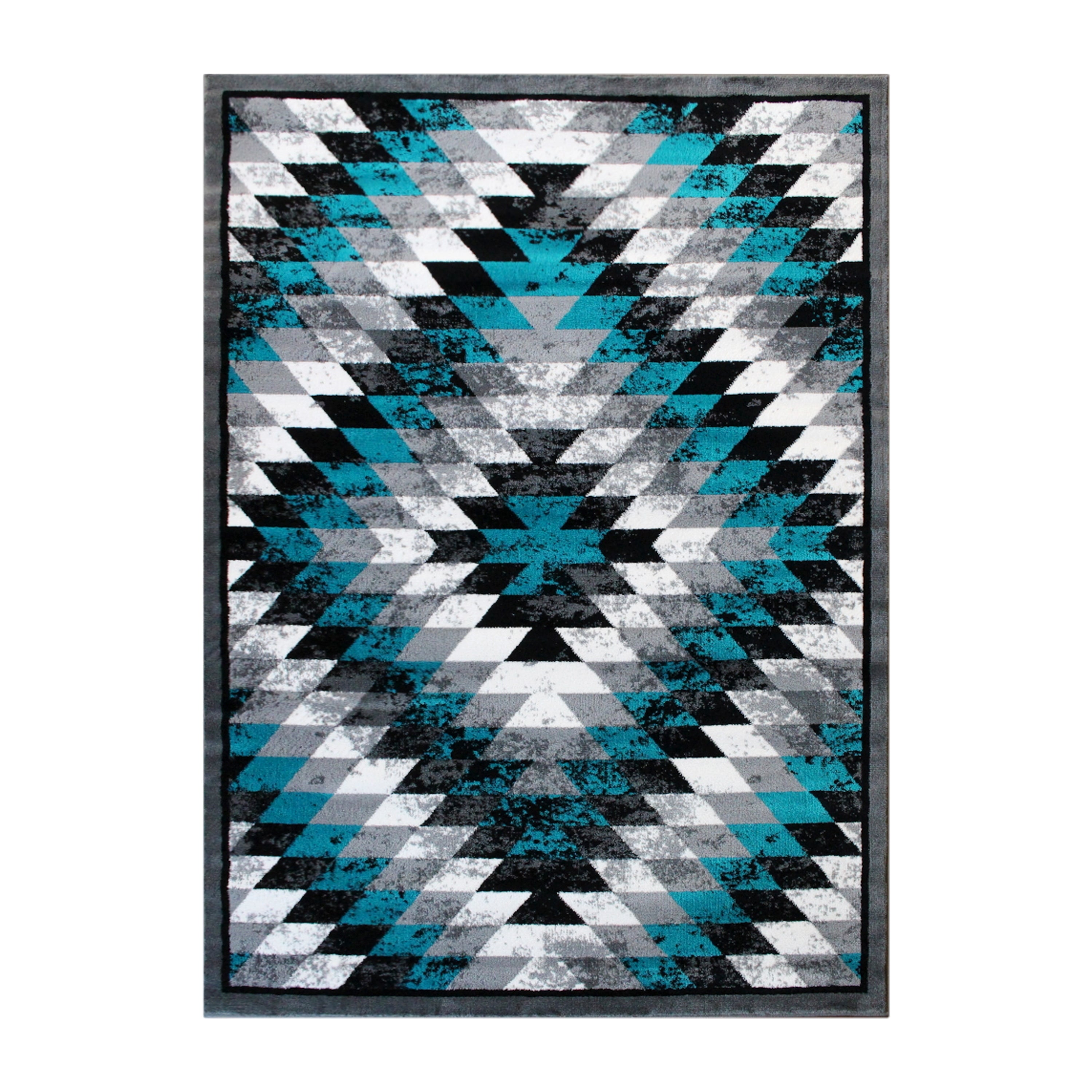 Teagan Collection Southwestern 4' x 5' Turquoise Area Rug - Olefin Rug with Jute Backing - Entryway, Living Room, Bedroom