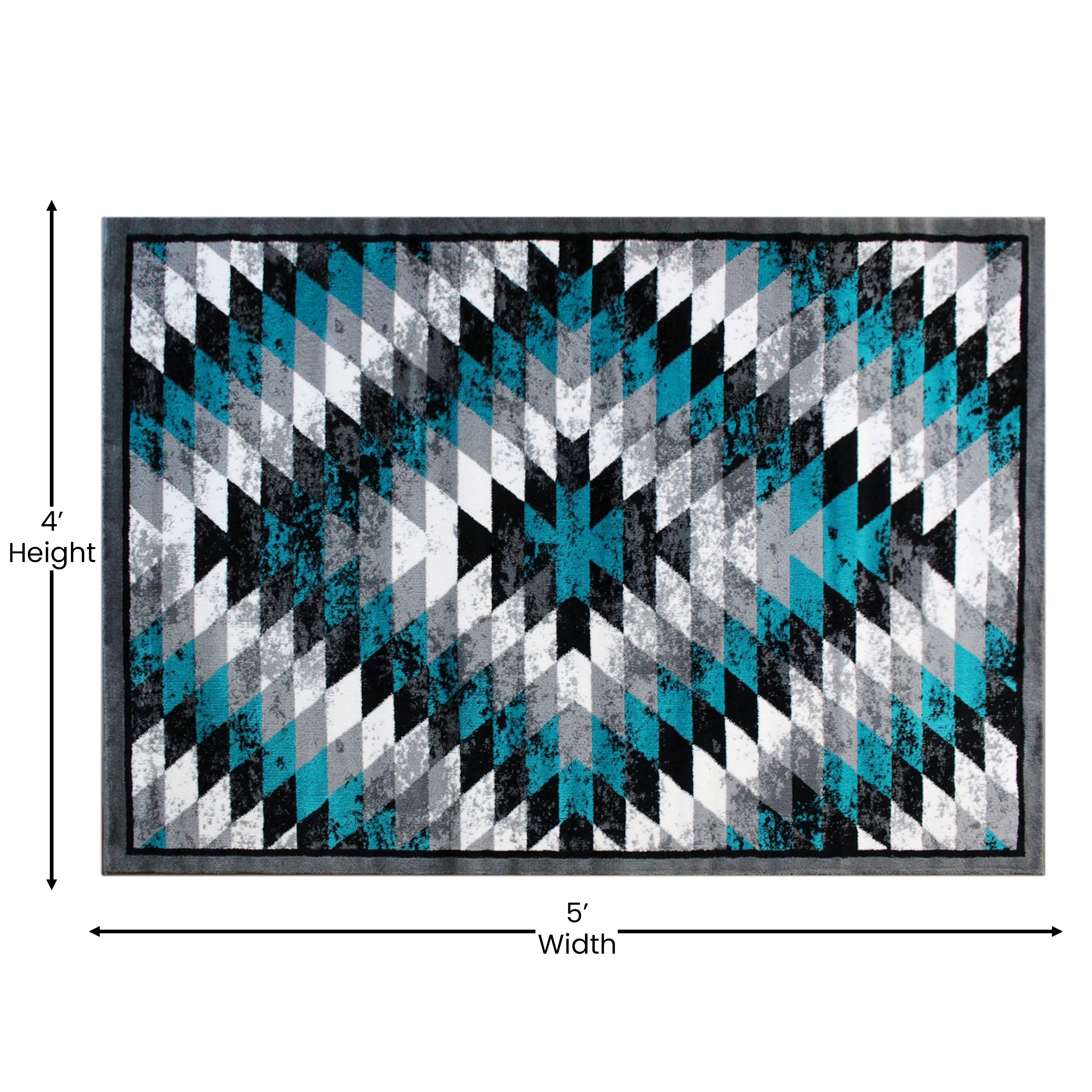 Teagan Collection Southwestern 4' x 5' Turquoise Area Rug - Olefin Rug with Jute Backing - Entryway, Living Room, Bedroom