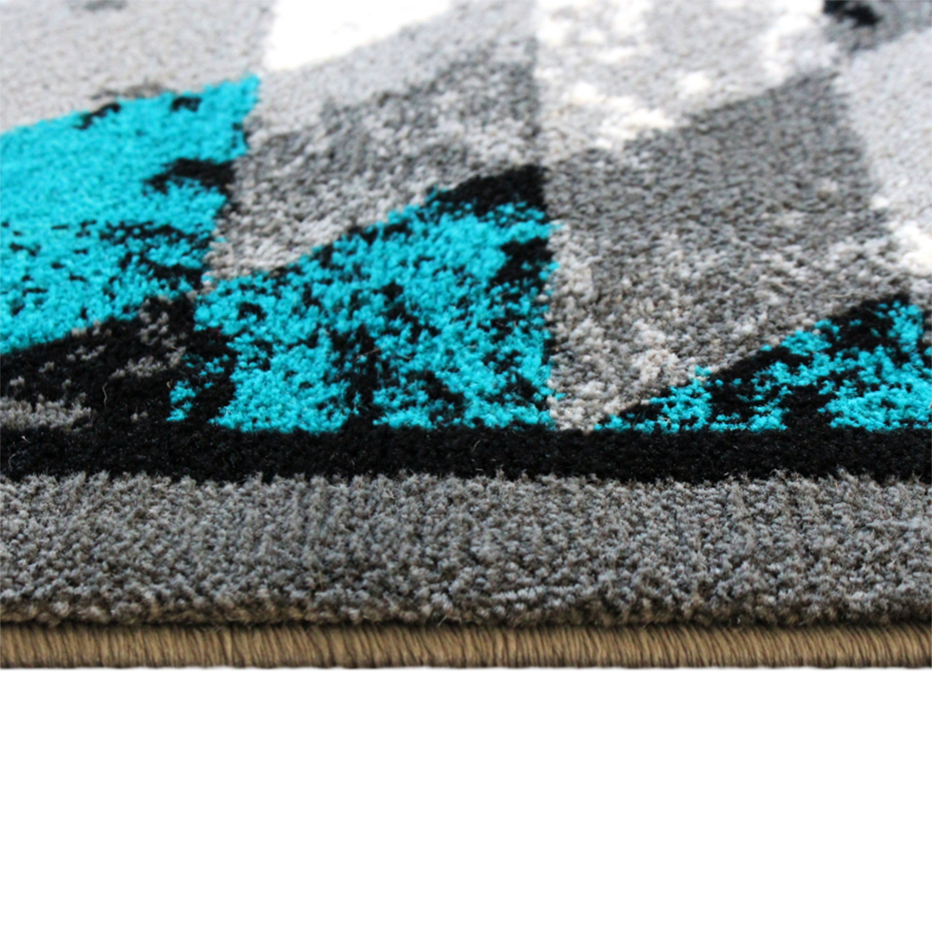 Teagan Collection Southwestern 4' x 5' Turquoise Area Rug - Olefin Rug with Jute Backing - Entryway, Living Room, Bedroom