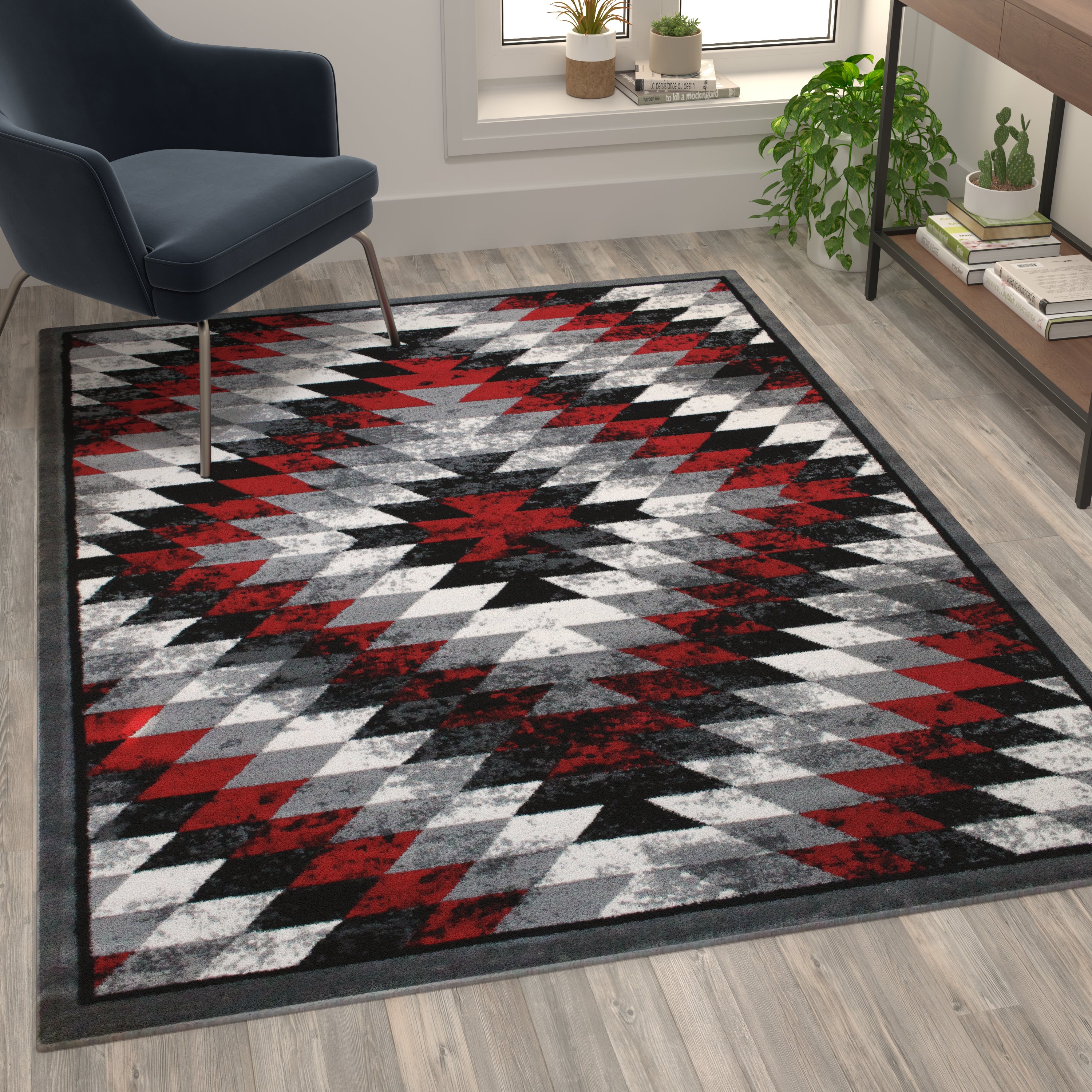 Teagan Collection Southwestern 5' x 7' Red Area Rug - Olefin Rug with Jute Backing - Entryway, Living Room, Bedroom