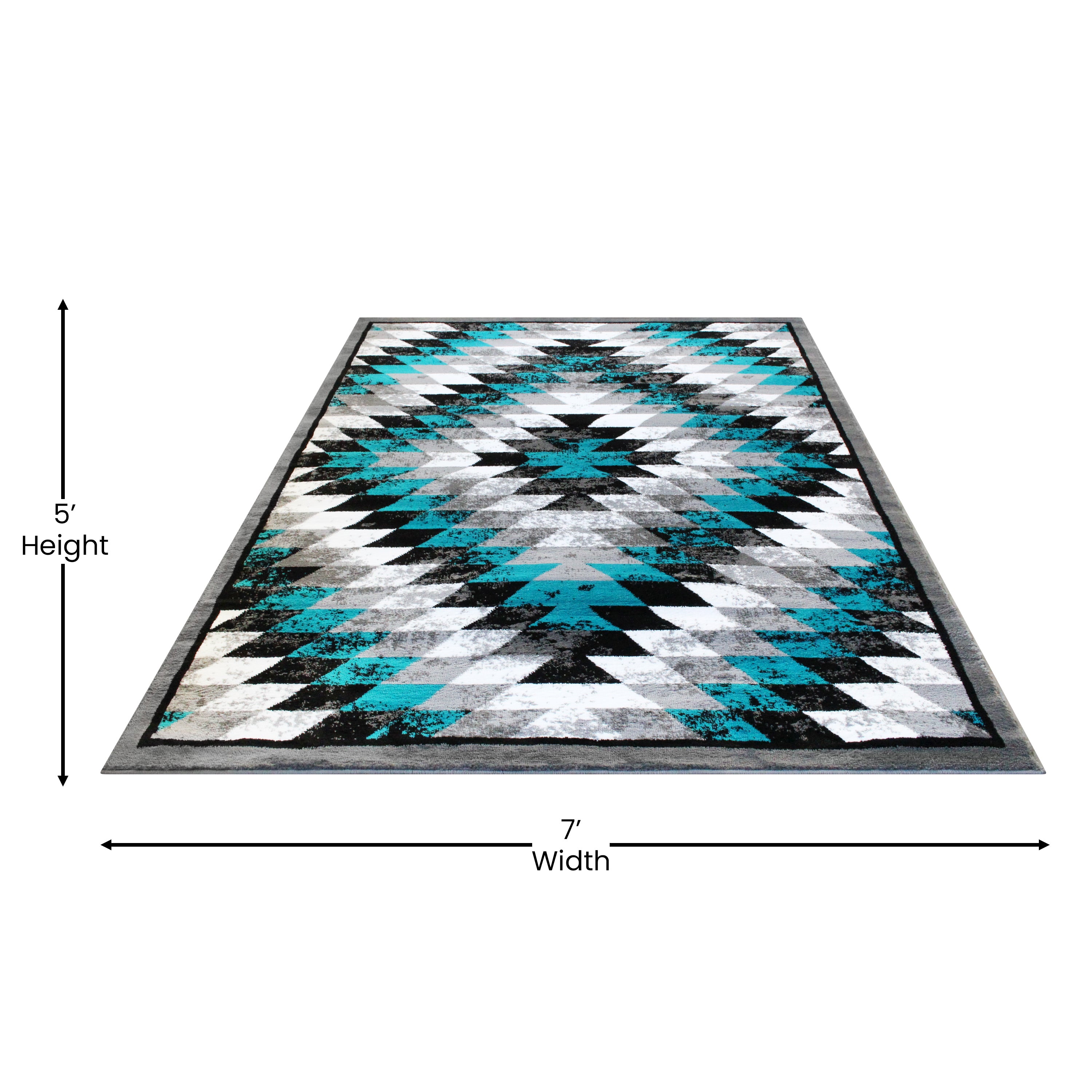 Teagan Collection Southwestern 5' x 7' Turquoise Area Rug - Olefin Rug with Jute Backing - Entryway, Living Room, Bedroom