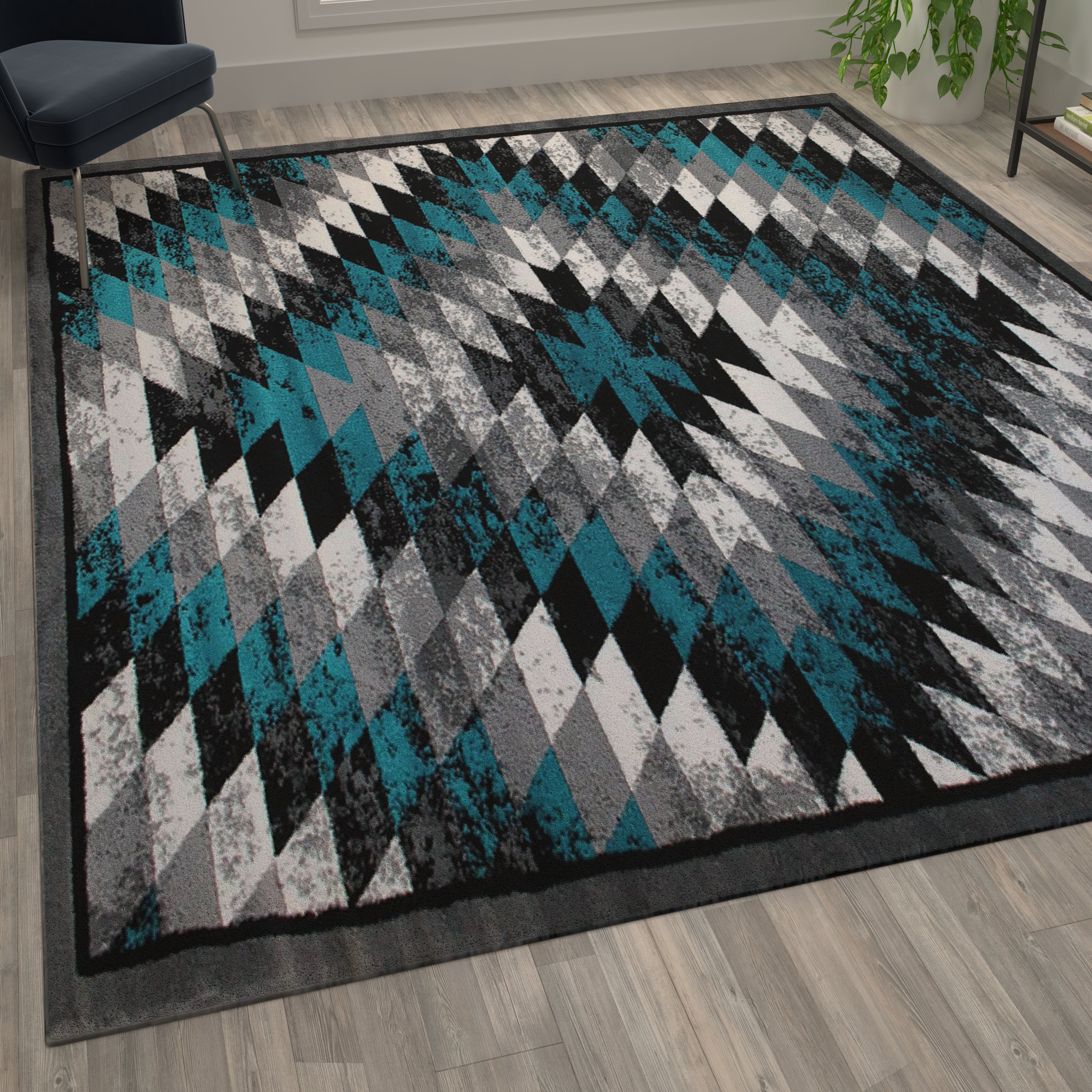 Teagan Collection Southwestern 5' x 7' Turquoise Area Rug - Olefin Rug with Jute Backing - Entryway, Living Room, Bedroom