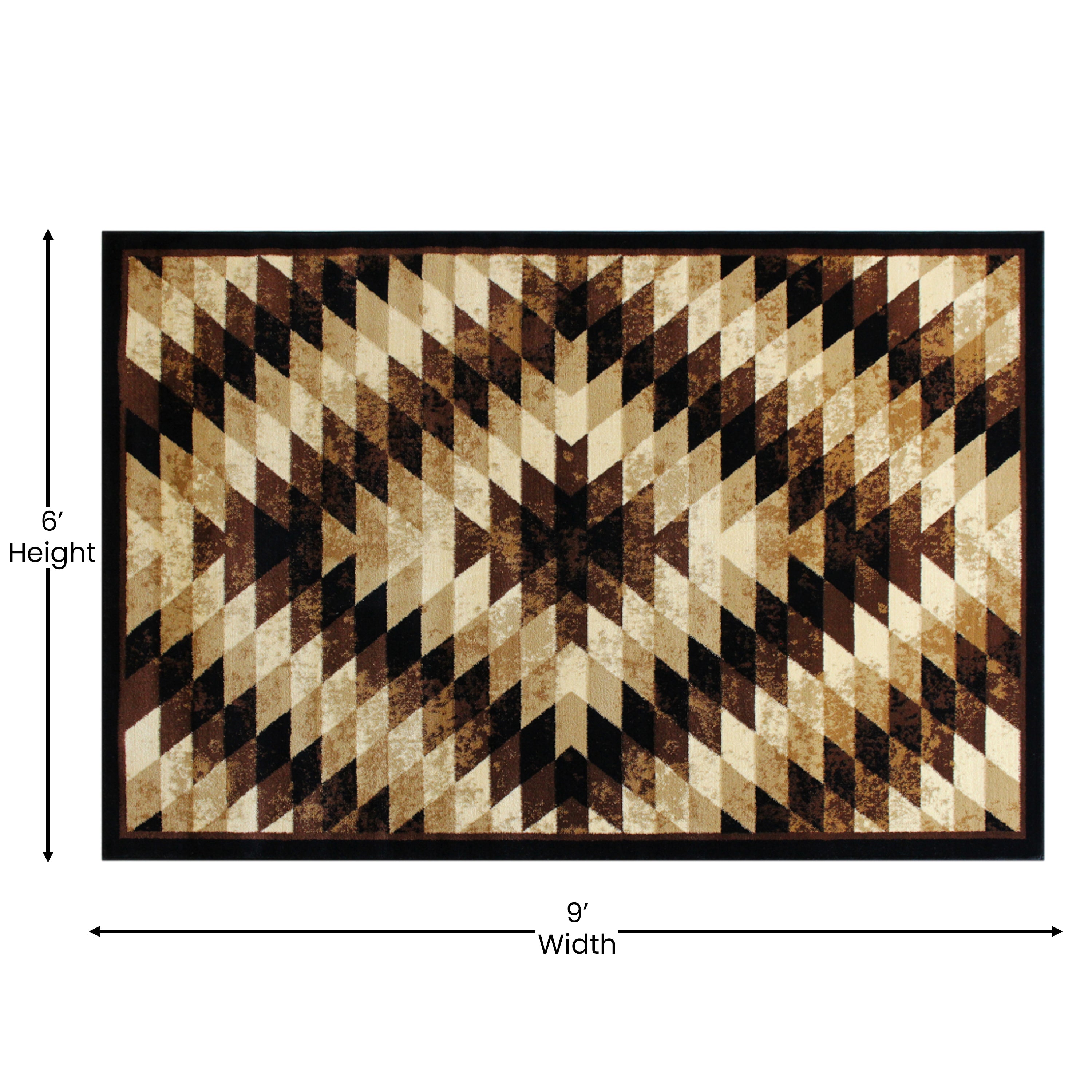 Teagan Collection Southwestern 6' x 9' Brown Area Rug - Olefin Rug with Jute Backing - Entryway, Living Room, Bedroom