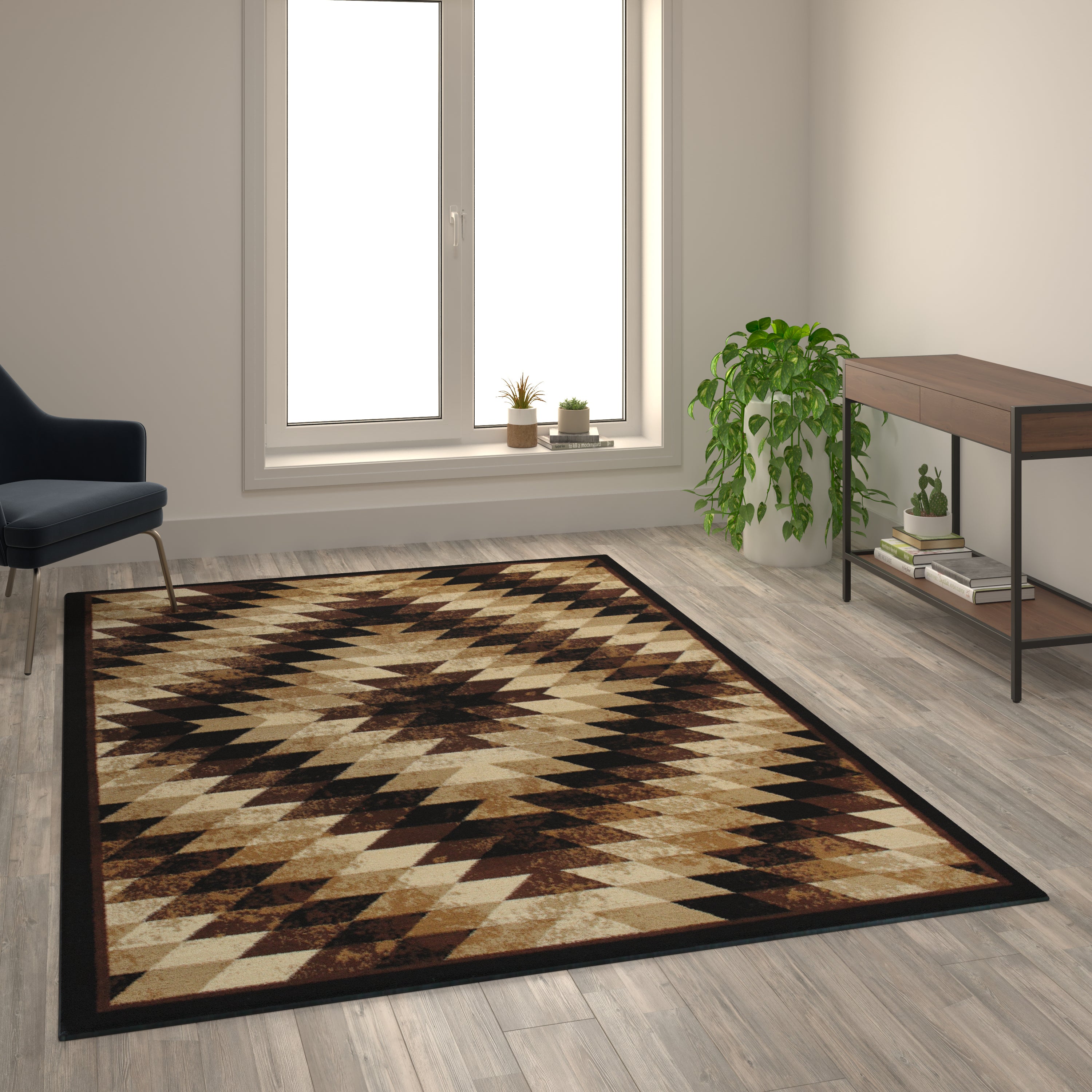 Teagan Collection Southwestern 6' x 9' Brown Area Rug - Olefin Rug with Jute Backing - Entryway, Living Room, Bedroom