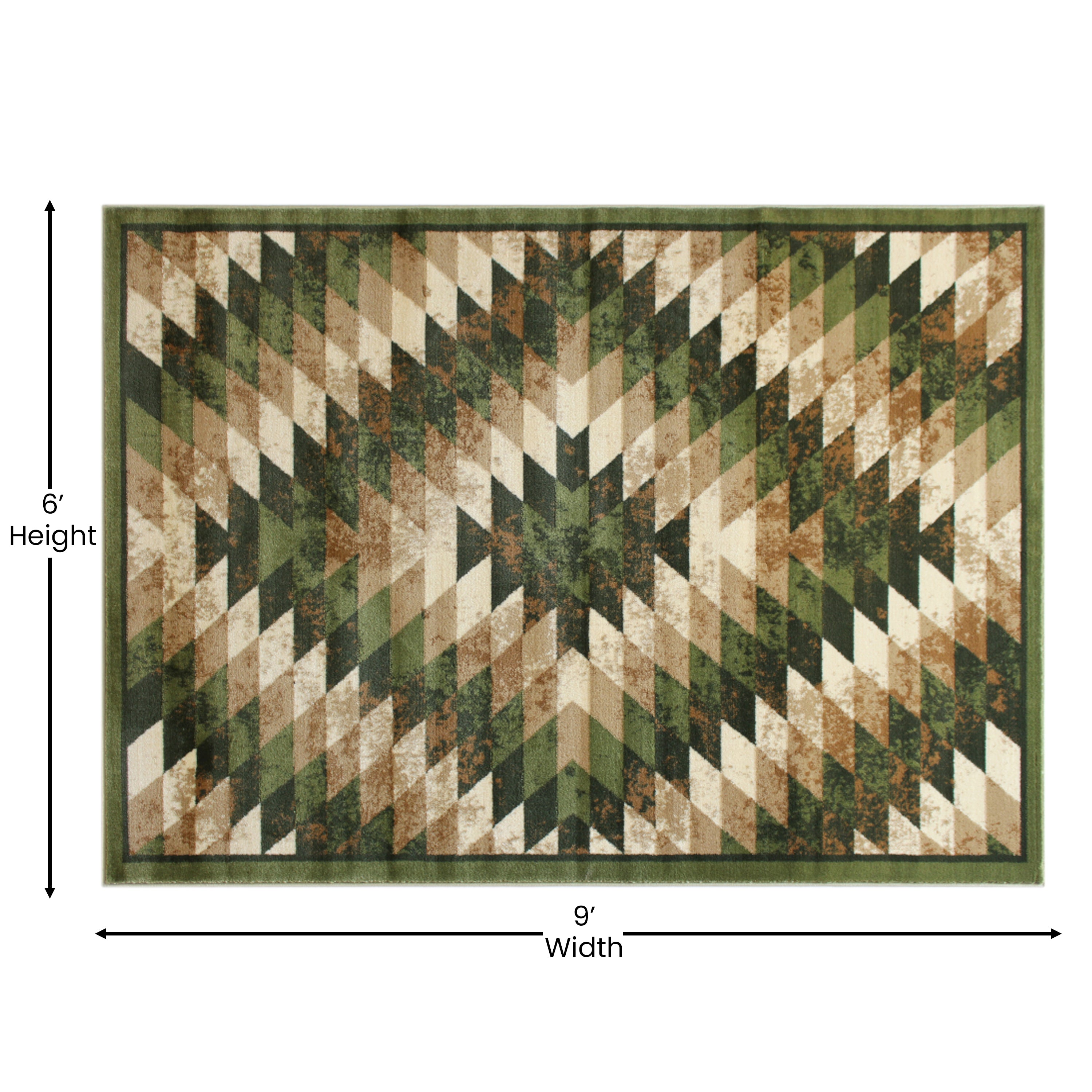 Teagan Collection Southwestern 6' x 9' Green Area Rug - Olefin Rug with Jute Backing - Entryway, Living Room, Bedroom
