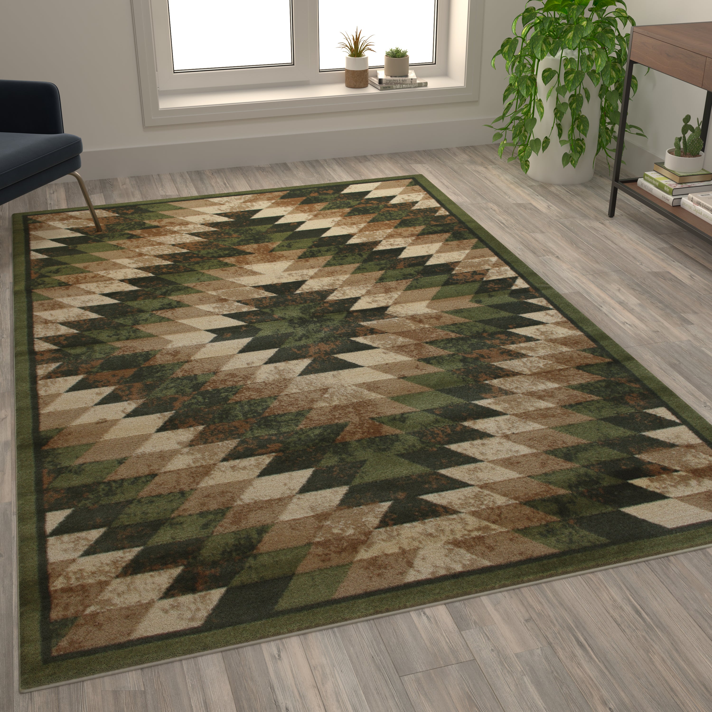 Teagan Collection Southwestern 6' x 9' Green Area Rug - Olefin Rug with Jute Backing - Entryway, Living Room, Bedroom