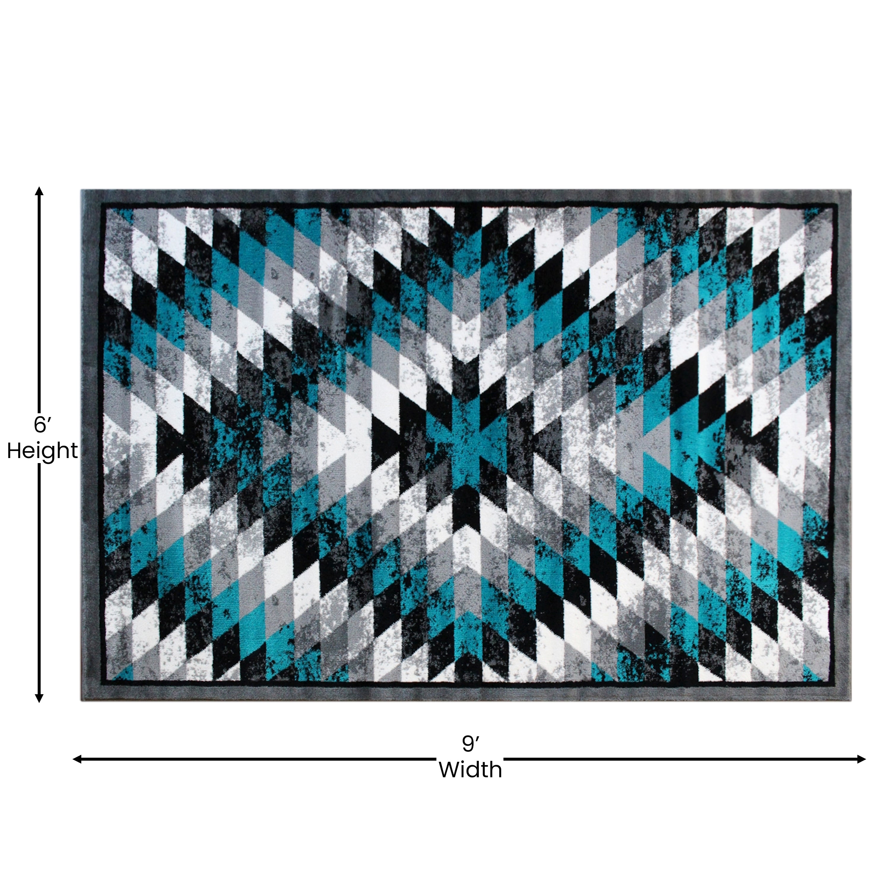 Teagan Collection Southwestern 6' x 9' Turquoise Area Rug - Olefin Rug with Jute Backing - Entryway, Living Room, Bedroom