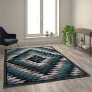Teagan Collection Southwestern 6' x 9' Turquoise Area Rug - Olefin Rug with Jute Backing - Entryway, Living Room, Bedroom