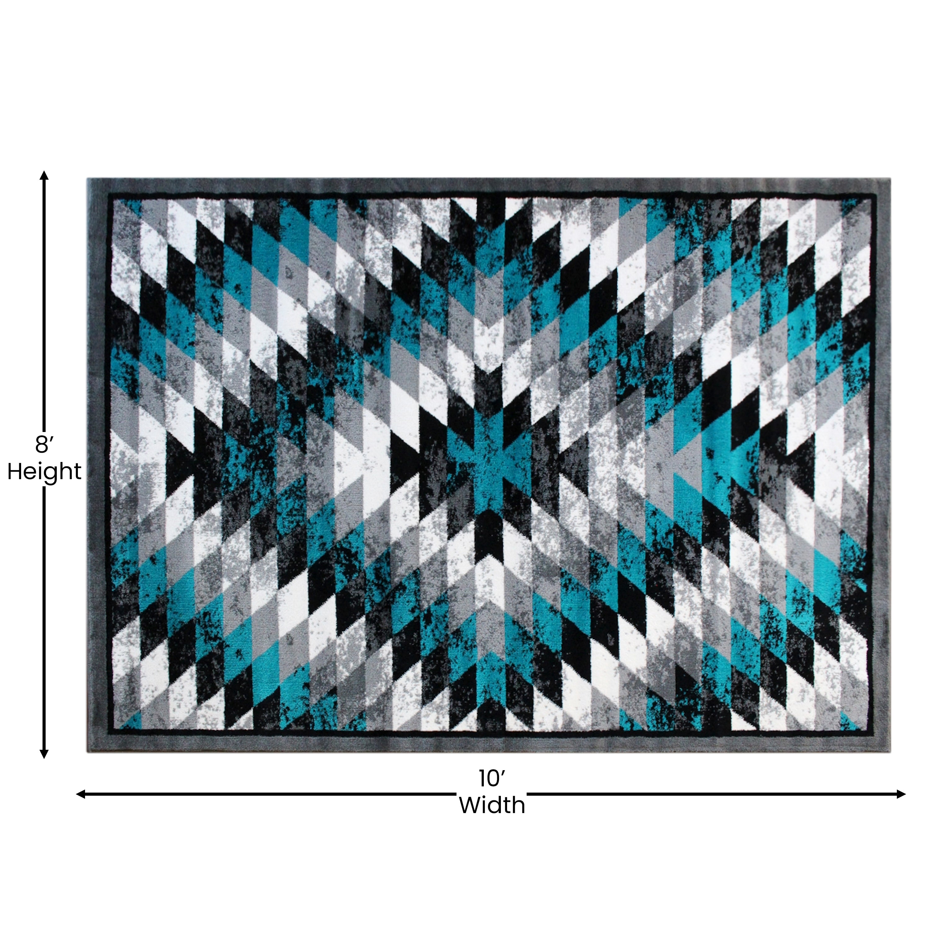 Teagan Collection Southwestern 8' x 10' Turquoise Area Rug - Olefin Rug with Jute Backing - Entryway, Living Room, Bedroom